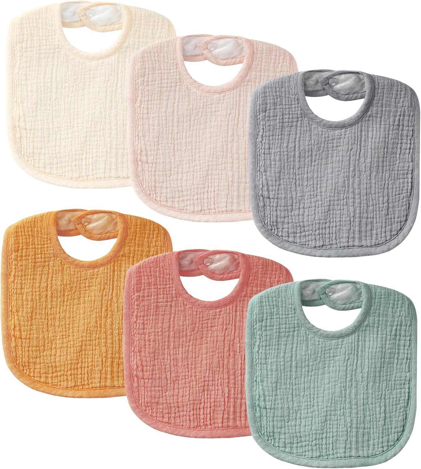 POIKSHARK 6-Pack Muslin Baby Bibs for Unisex Boys Girls, Cotton Baby Drool Bibs, Drooling and Teething Bibs for Infant
