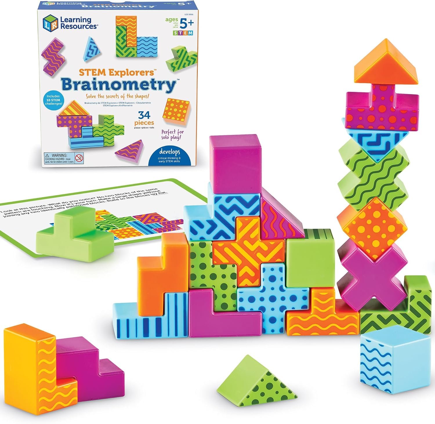 Learning Resources STEM Explorers Brainometry – 3D Puzzle Games for Kids, Kids Travel Games, Brain Teaser Puzzles, Pattern Memory Game, Brain Game Toys, Classroom Toys, 5 Year Old Boy and Girl Gifts