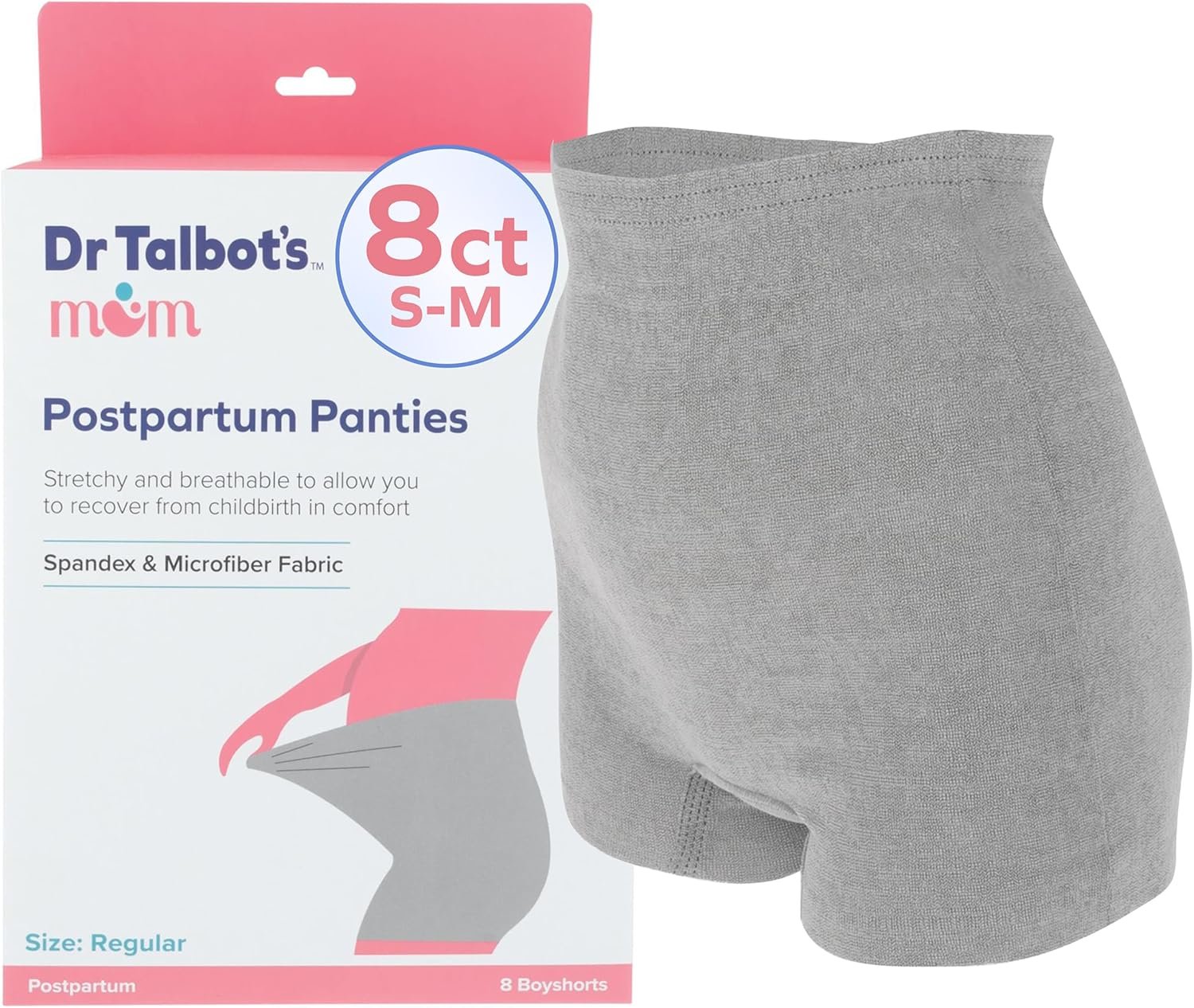 Dr. Talbot’s Mom Postpartum Underwear – 8 Count – Disposable Panties for Postpartum Care – Gray