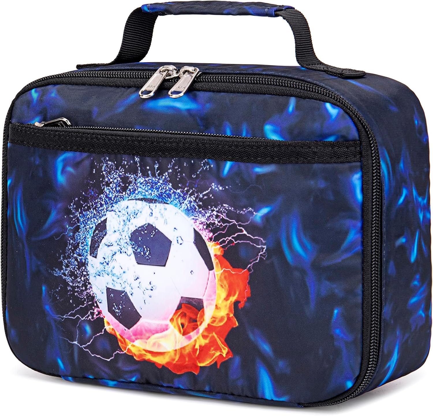 LEDAOU Lunch Box Kids Boys Girls Lunch Bag Insulated Lunch Box Toddler Reusable Lunchbox for School Picnic Hiking (Soccer Blue)