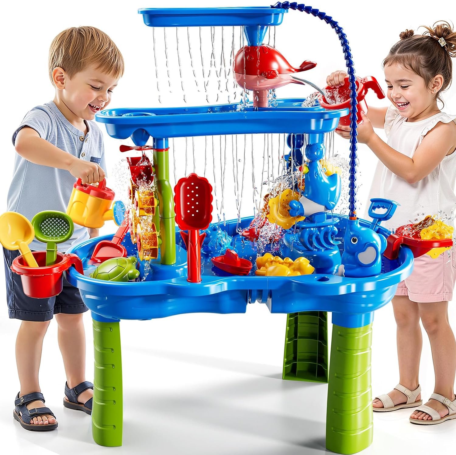 JUKUDAHU Water Table for Kids Ages 4-8 with Water Pump, Summer Outdoor Sand Water Table for Boys Girls, Kids Water and Sand Activity Sensory Toys for Toddlers Age 3-8