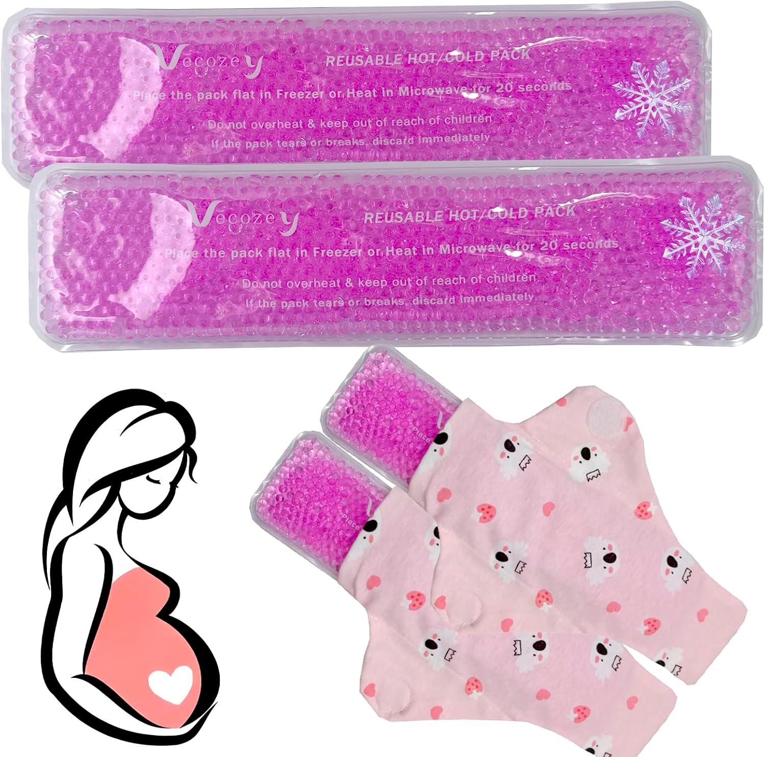 2 Perineal Cold Packs for Maternity Postpartum Care, Reusable Hot & Cold Ice Wraps with Washable Cotton Sleeves for Post Partum & Hemorrhoid Pain Relief, Cooling Pads for Women After Birth