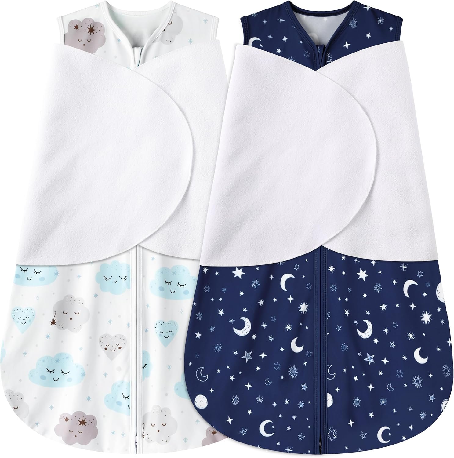 BSTOPPT Newborn Sleep Sack Baby Swaddle,6-12 Months,3-Way Adjustable Wearable Blanket,100% Rayon Cotton Swaddling sleeping bag，TOG 0.5（Clouds&Starry Sky）