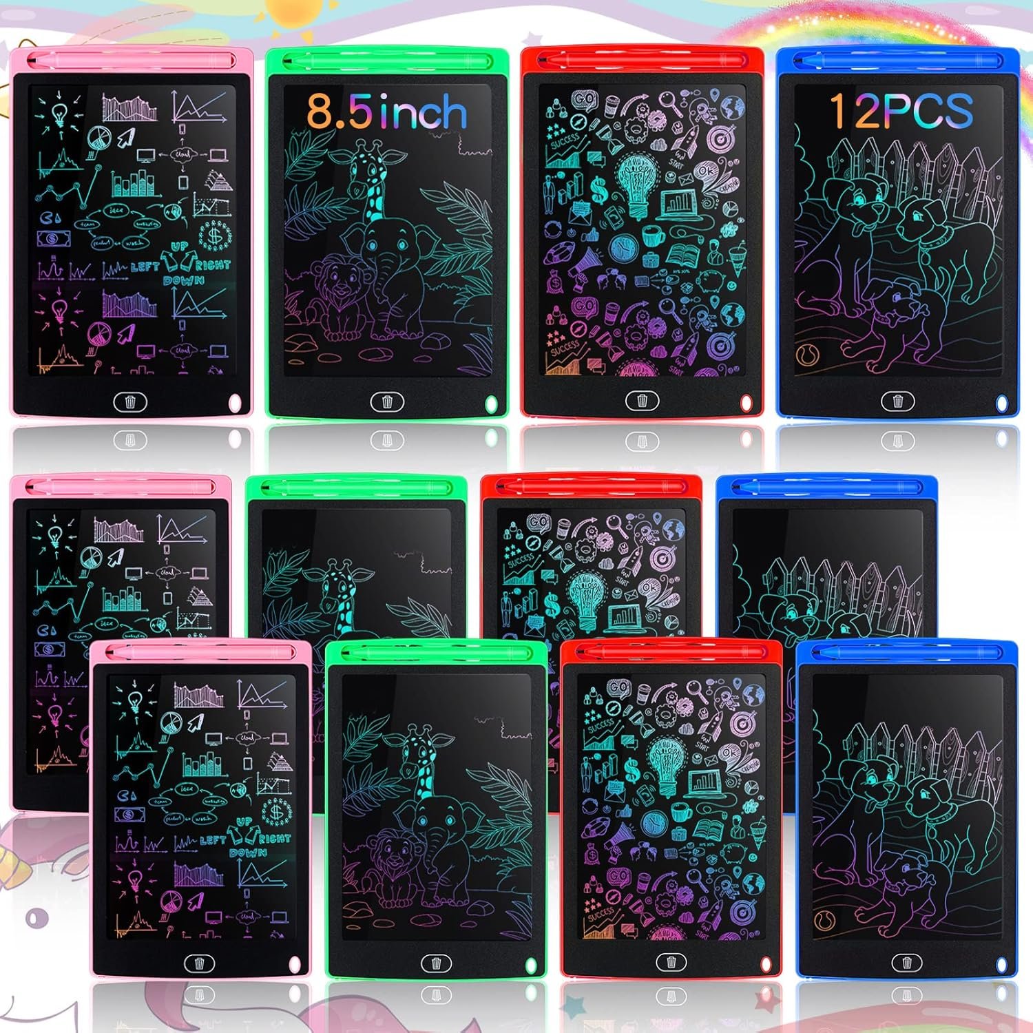 Tinlade 12 Pack Travel Toddler Toys Essential, 8.5 Inch LCD Writing Tablets for Kids Party Favors Learning Bulk Toys Doodle Boards Electronic Drawing Pads for Road Trip Game Age 4-8 Birthday Gifts