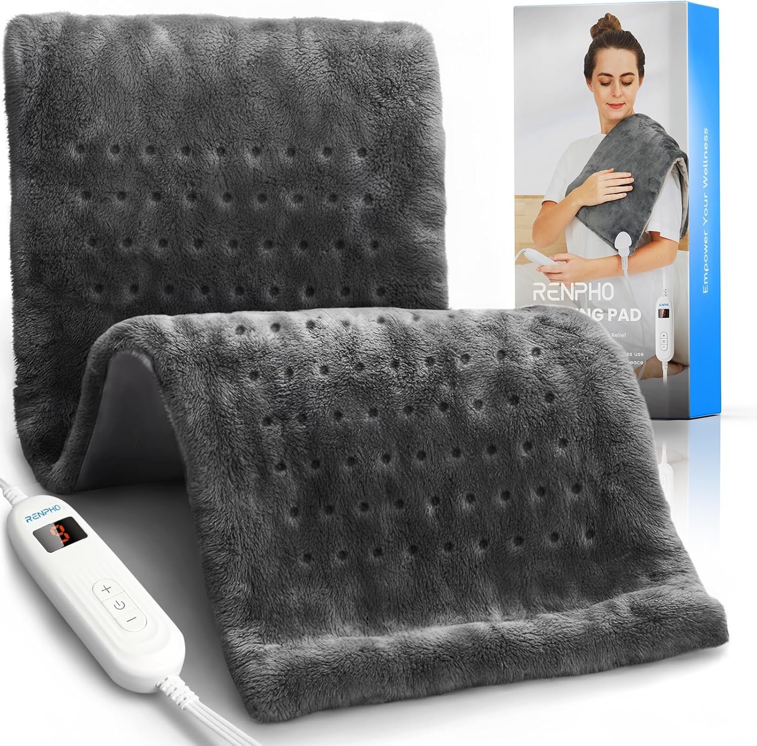 RENPHO Heating Pad for Back & Period Cramps, FSA Eligible & HSA Store, Fathers Day Dad Gifts for Men & Birthday Gifts for Women, 12″ x24‘’ Electric Heat Pad for Neck and Shoulder, ETL Certified, Gray