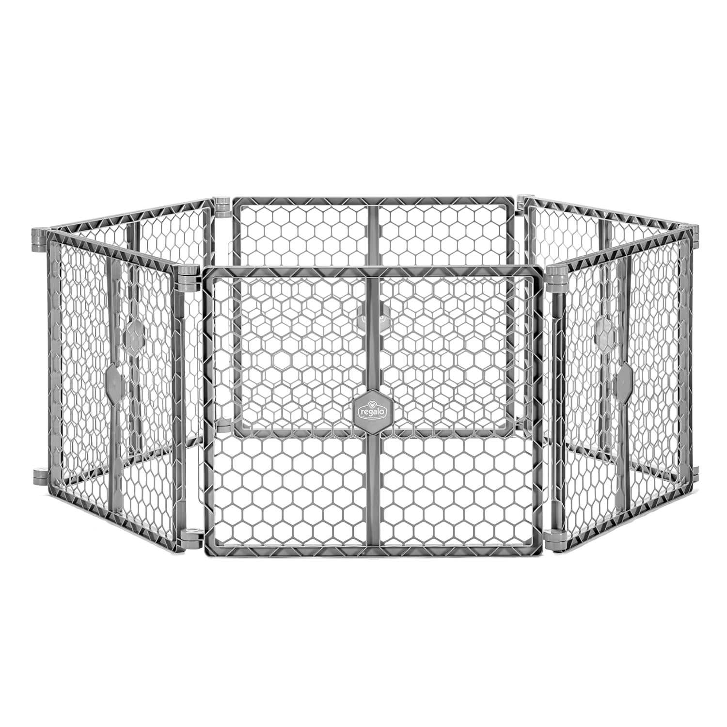 Regalo Safety 192″ Super Wide Baby Gate & Play Yard, 2-in-1 Adjustable Playpen for Babies, Toddlers & Pets, Includes Wall Mount Kit, Plastic, Gray