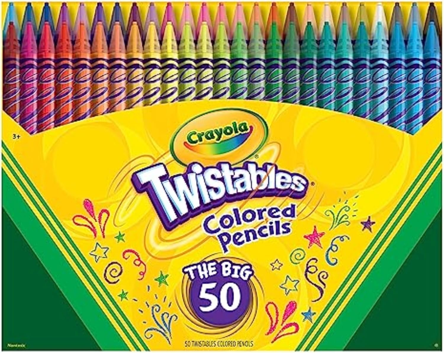 Crayola Twistables Colored Pencil Set (50ct), Cool Back to School Supplies for Kids, No Sharpen Colored Pencils for Girls & Boys, 4+ [Amazon Exclusive]