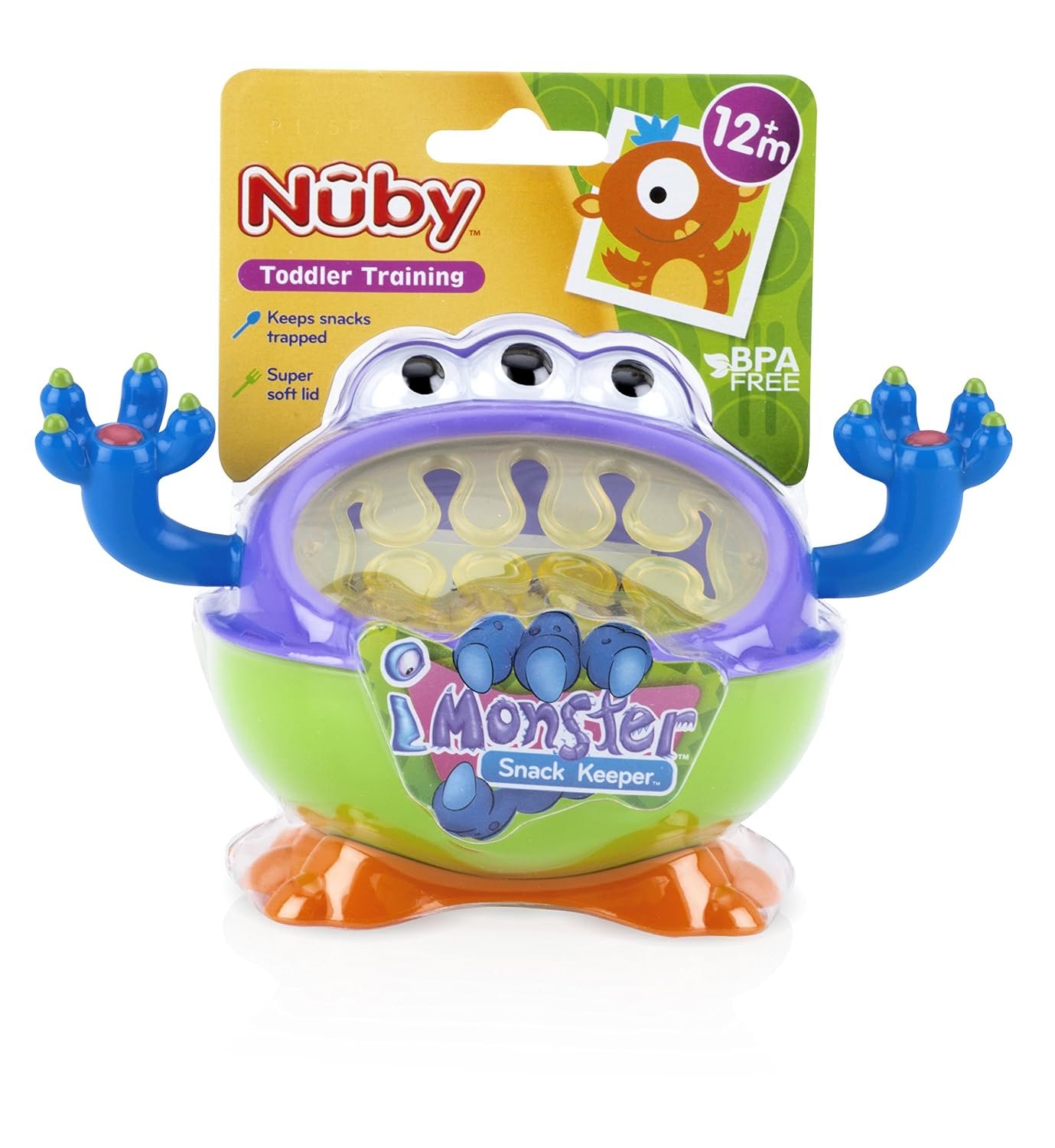 Nuby iMonster Toddler Snack Keeper – Spill-Proof Snack Cups for Toddlers with Soft Flaps – BPA free – Dishwasher-Safe Baby Food Container