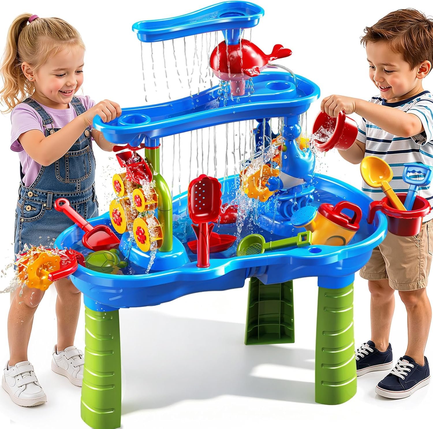 JUKUDAHU 3-Tier Water Table for Kids Ages 4-8 3-5, Sand and Water Table for Toddler with Beach Toys, Outdoor Toys Activity Sensory Play Table, Birthday Gifts for Toddlers 2 3 4 5 6 7 8 Boys Girls