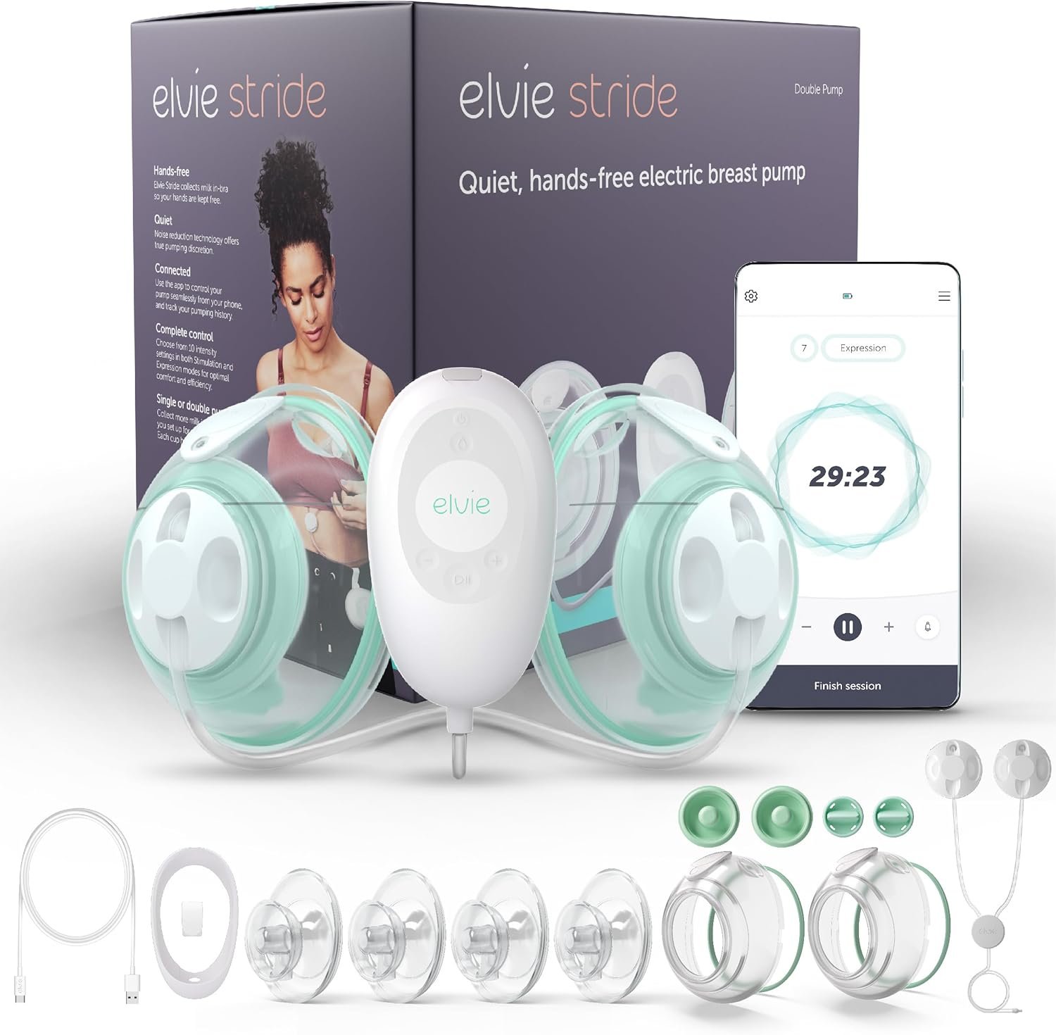 Elvie Stride Hospital-Grade, App-Controlled Breast Pump – Hands-Free, Wearable, Ultra-Quiet & Electric with 2-Modes, 10-Settings & 5oz Capacity per Cup
