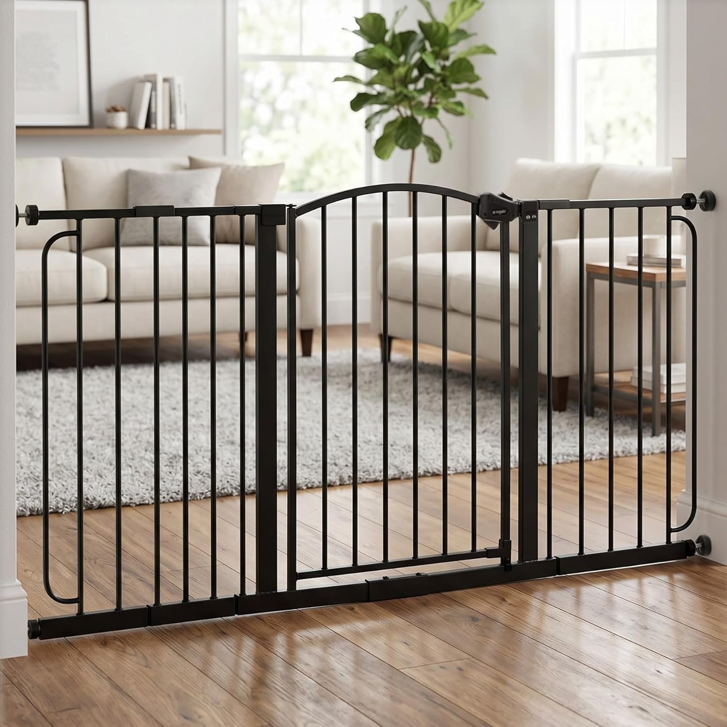 Regalo Safety 30.5-58″ Extra Wide Arch Baby Gate with Door, Pressure Mount Walk Through Gate for Doorways & Bottom of Stairs, Babies, Toddlers & Pets, Tested & Safe, American Designed, American Owned