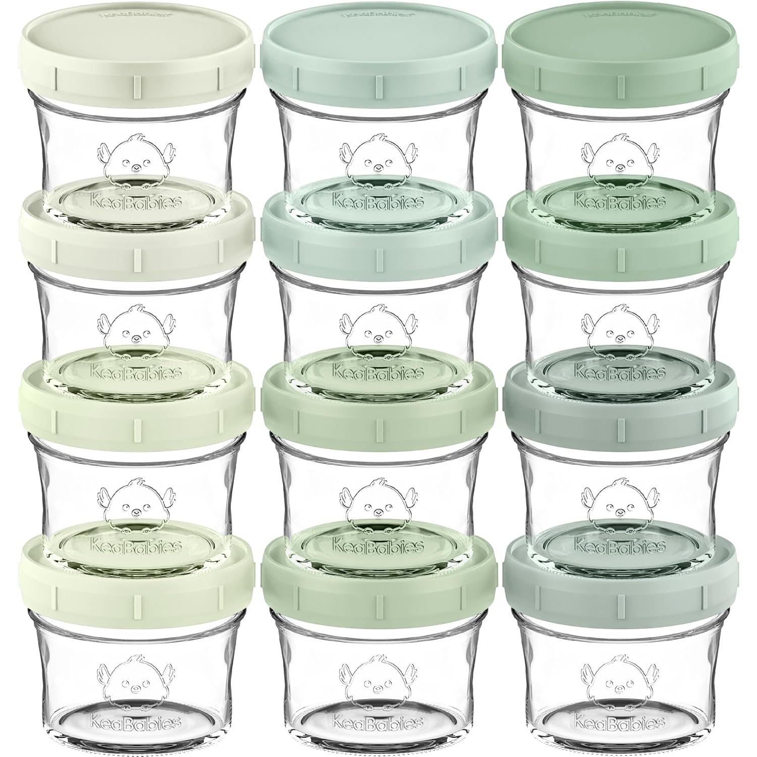 KeaBabies 12pk 4oz Glass Baby Food Containers with Lids – Leak-Proof, Microwavable Small Glass Jars, Baby Purees & Toddler Snack Storage Containers, BPA-Free, Dishwasher & Freezer Safe (Sage)