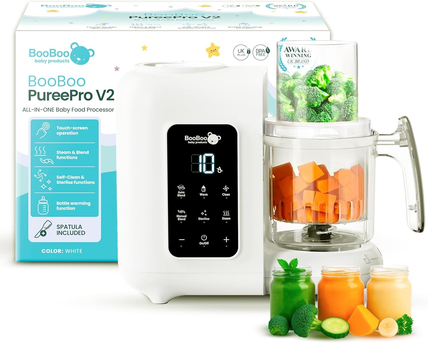 BooBoo Baby PuréePro V2 5-in-1 Baby Food Maker – Multifunctional Puree Blender, Auto Cooking & Grinder Chopper – Baby Food Processor with Steamer, Bottle Warmer, Sterilizer & Self Cleaning Operation