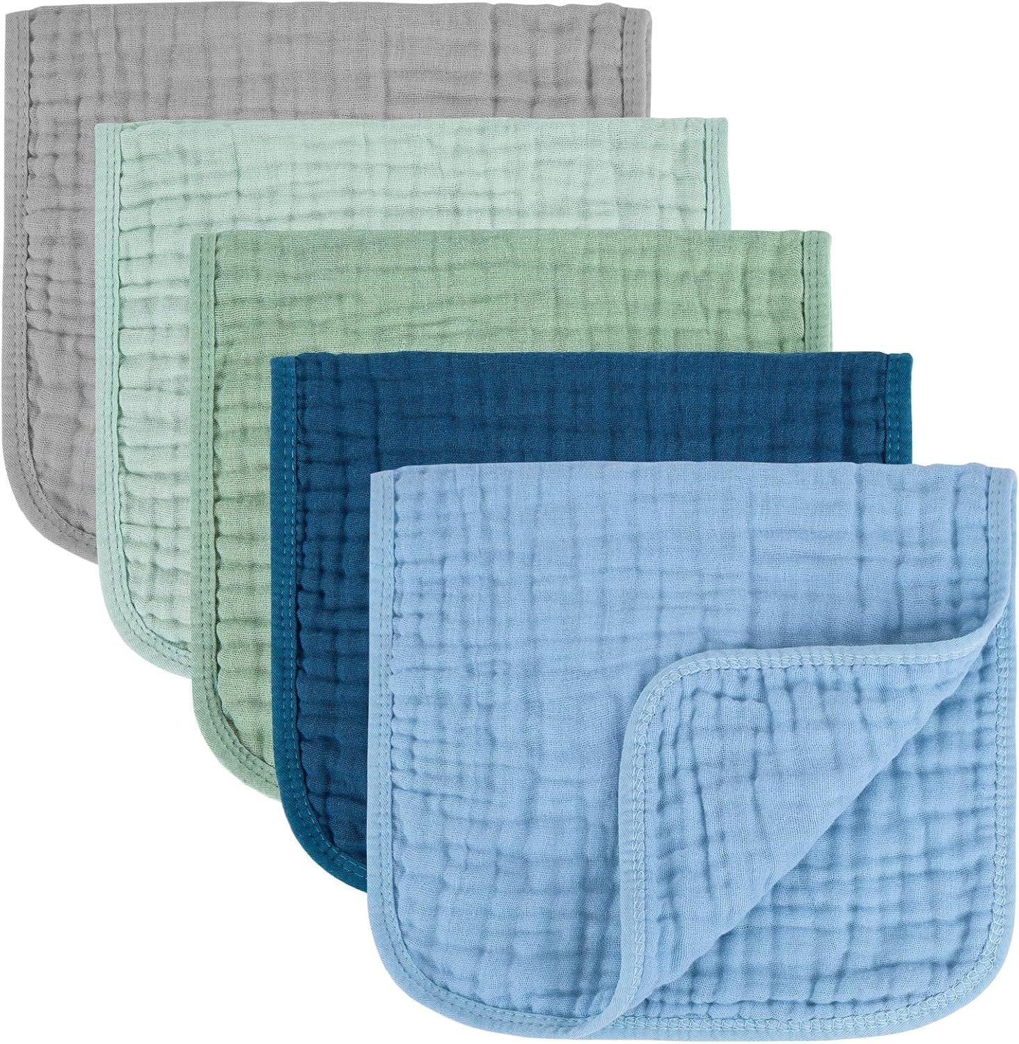MIGIOL Baby Burp Cloths 100% Cotton Newborn Muslin Burp Cloths 10×20 inches Baby Essentials Blue & Green 5-Pack