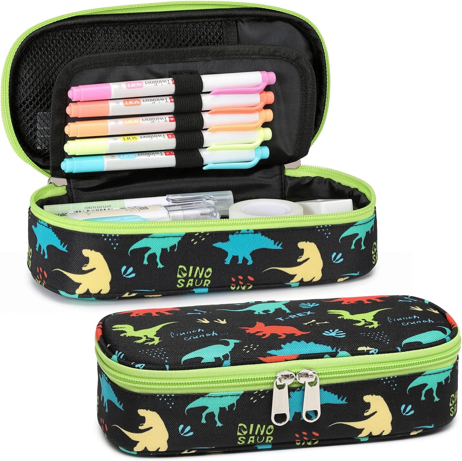Cambond Pencil Case for Boys – Cute Pencil Case for Kids Large Capacity Pencil Pouch for School, Pencil Cases Only, Black Dinosaur
