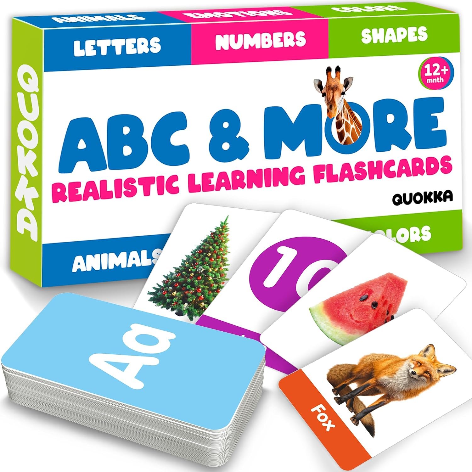 QUOKKA ABC Learning Flash Cards for Toddlers 2-4 Years Old – 60 Realistic Flashcards for Kids Ages 1-3-5 – Alphabet Numbers Colors Letters Animals – Learn Activities & First Words Game