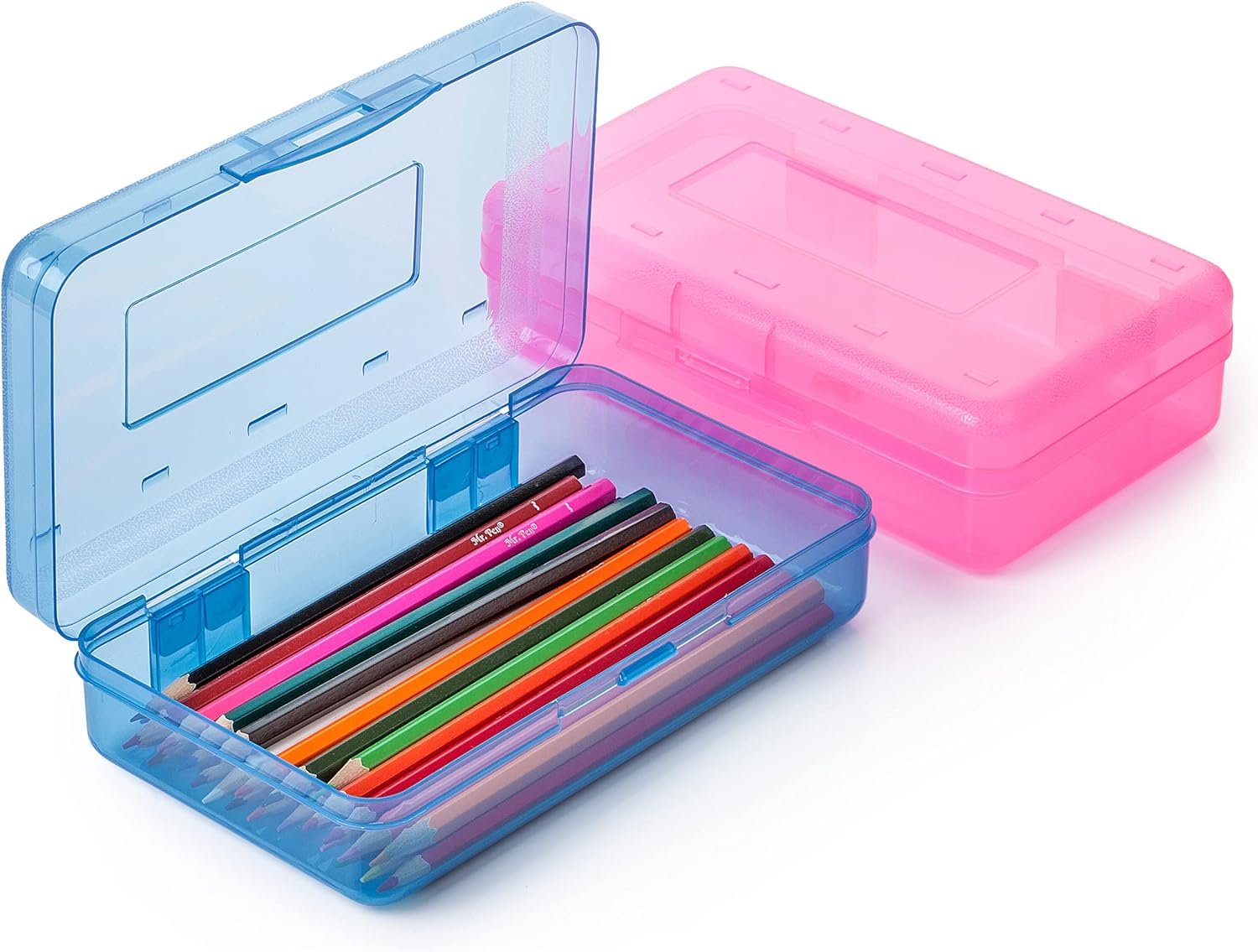 Mr. Pen- Plastic Pencil Case Box, 2 Pack, Large Crayon Marker Pen Organizer, Plastic Bead Organizing Container with Snap-Tight Lids, Clear Craft Storage Boxes, School Supplies