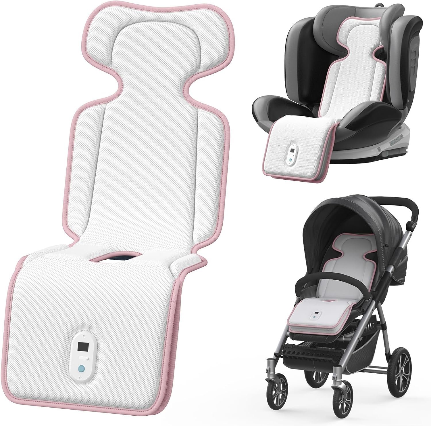 AMACOOL Baby Stroller Cooling Pad, 3D Breathable Carseat Cooling Pad with 2 Built-in Blower, Max 10H Ventilation 3 Speeds 10000mAh Rechargeable Cooling Mat Liner for Toddler Baby Summer Essentials