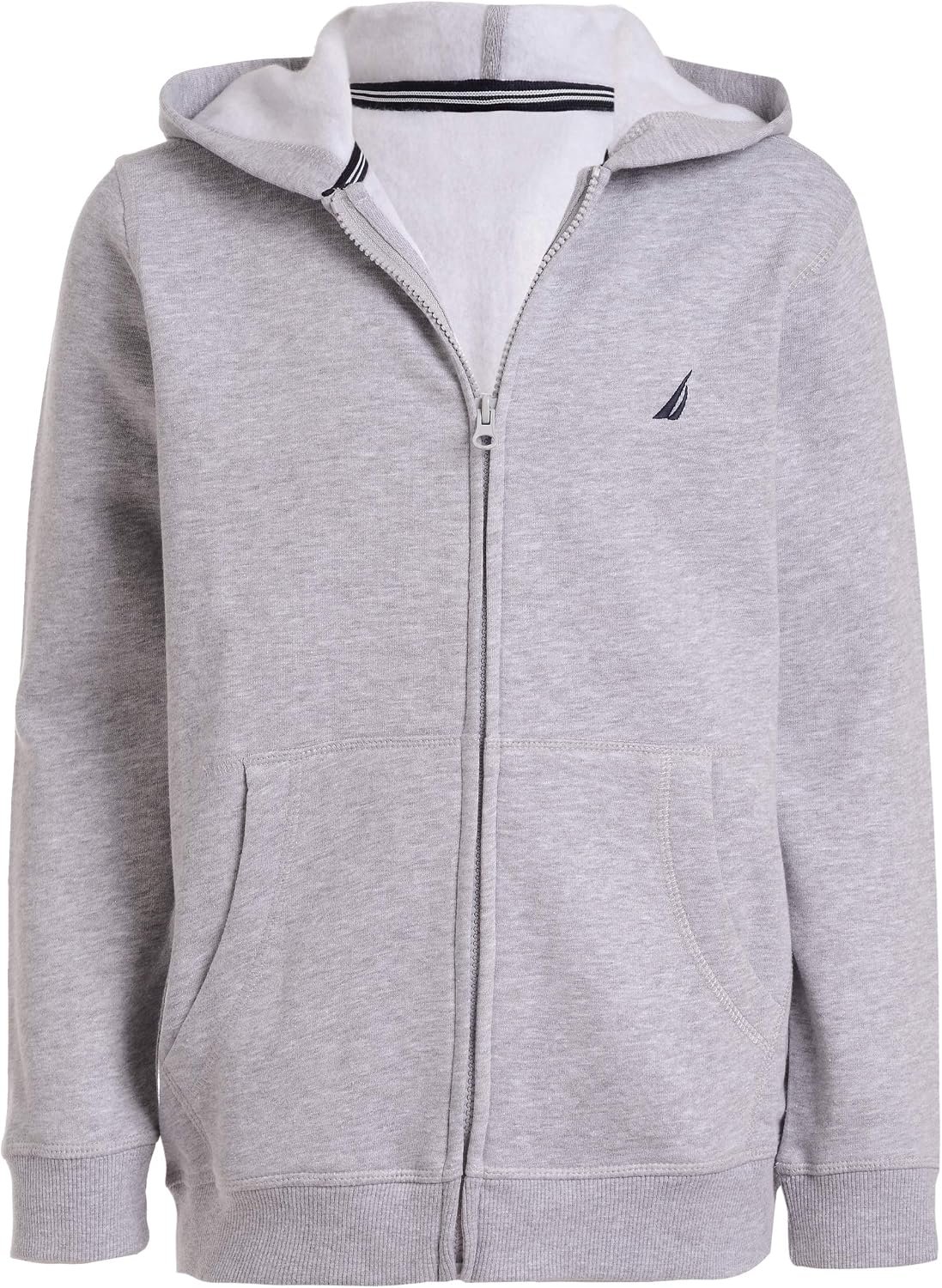 Nautica Boys’ Zip Up Hoodie Sweatshirt, Signature Logo Design, Kangaroo Pockets, Made With Lightweight Fleece