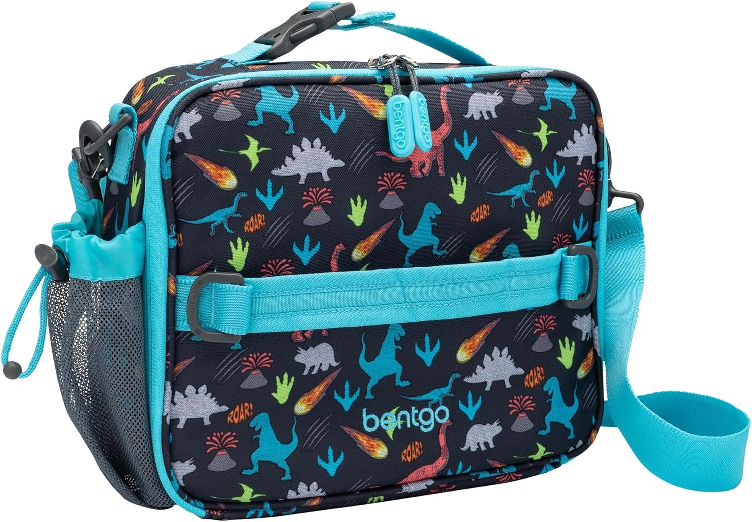 Bentgo Kids Lunch Bag – Durable, Double-Insulated Lunch Bag for Kids 3+; Holds Lunch Box, Water Bottle, & Snacks; Easy-Clean Water-Resistant Fabric & Multiple Zippered Pockets (Dinosaur)
