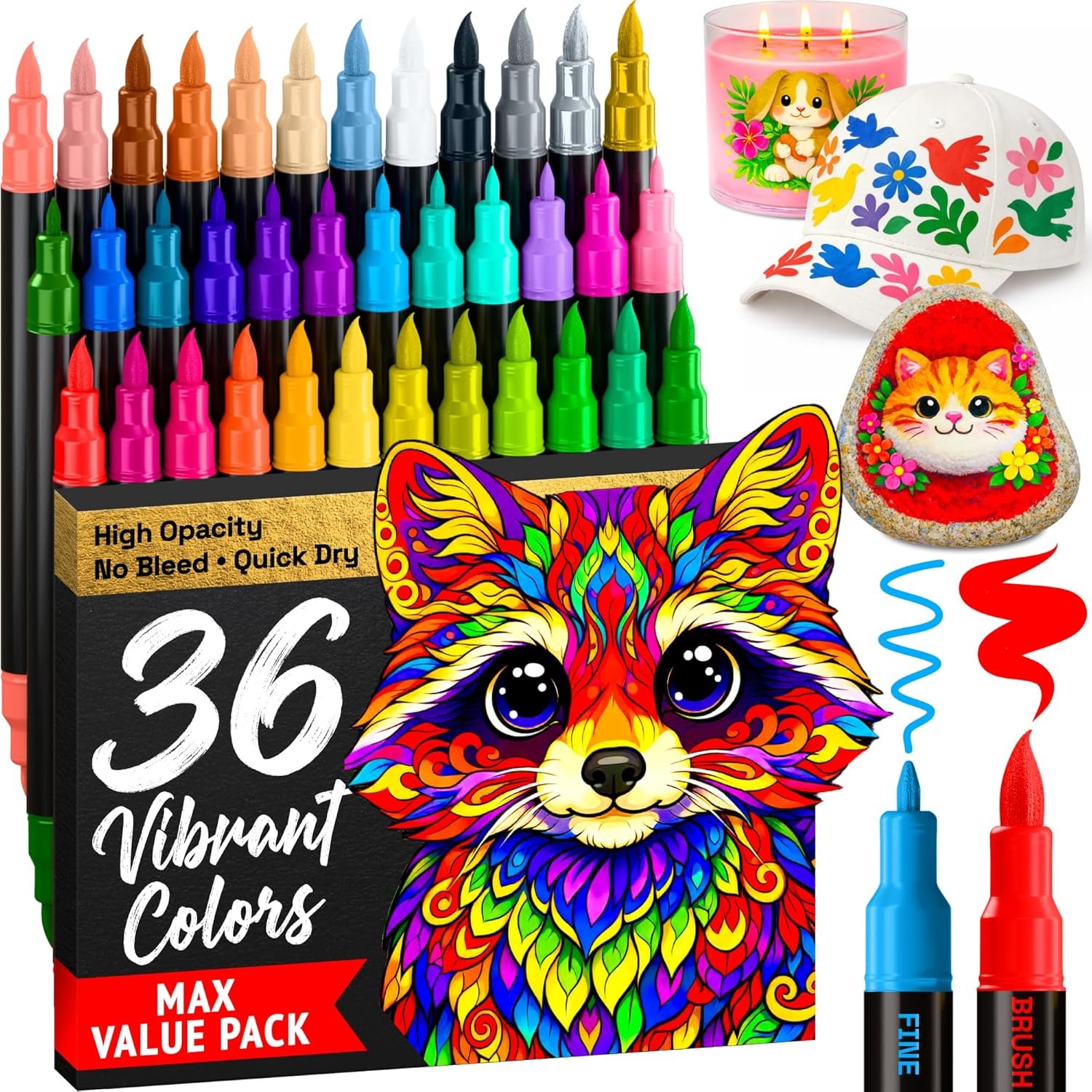 ARTISTRO 36 Acrylic Paint Markers – Paint Pens for Drawing – For Fabric, Rock, Glass, Wood, Molds – Arts & Crafts Gift for Adults, Teens, Kids, Classroom Must Haves & School Supplies