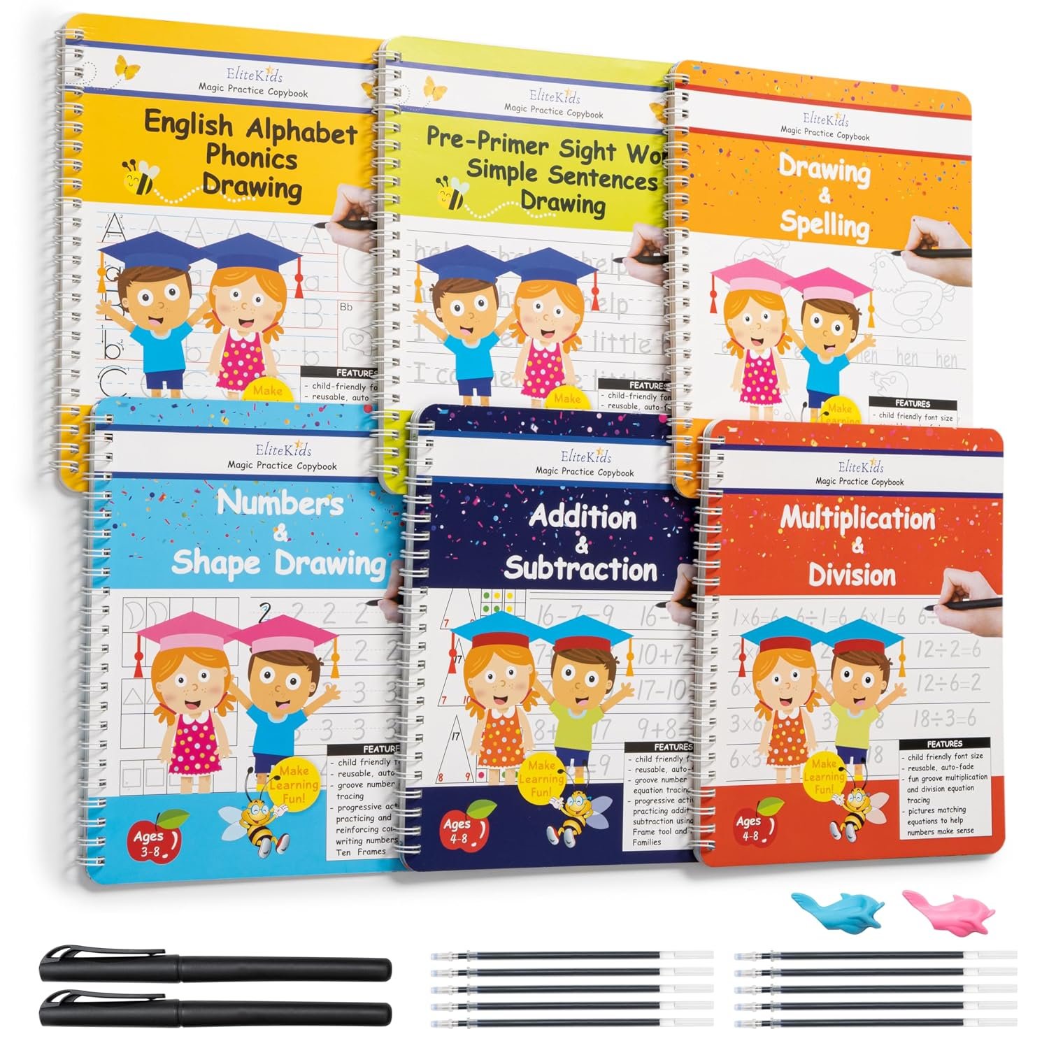 Magic Grooved Writing Practice for Kids, Trace Books for Kids Ages 3-5, 6-8, Handwriting Practice for kids 5-7, Teacher-Designed Reusable Magic Practice Copybook for Kids ages 3-8 (8.7×6.9in)