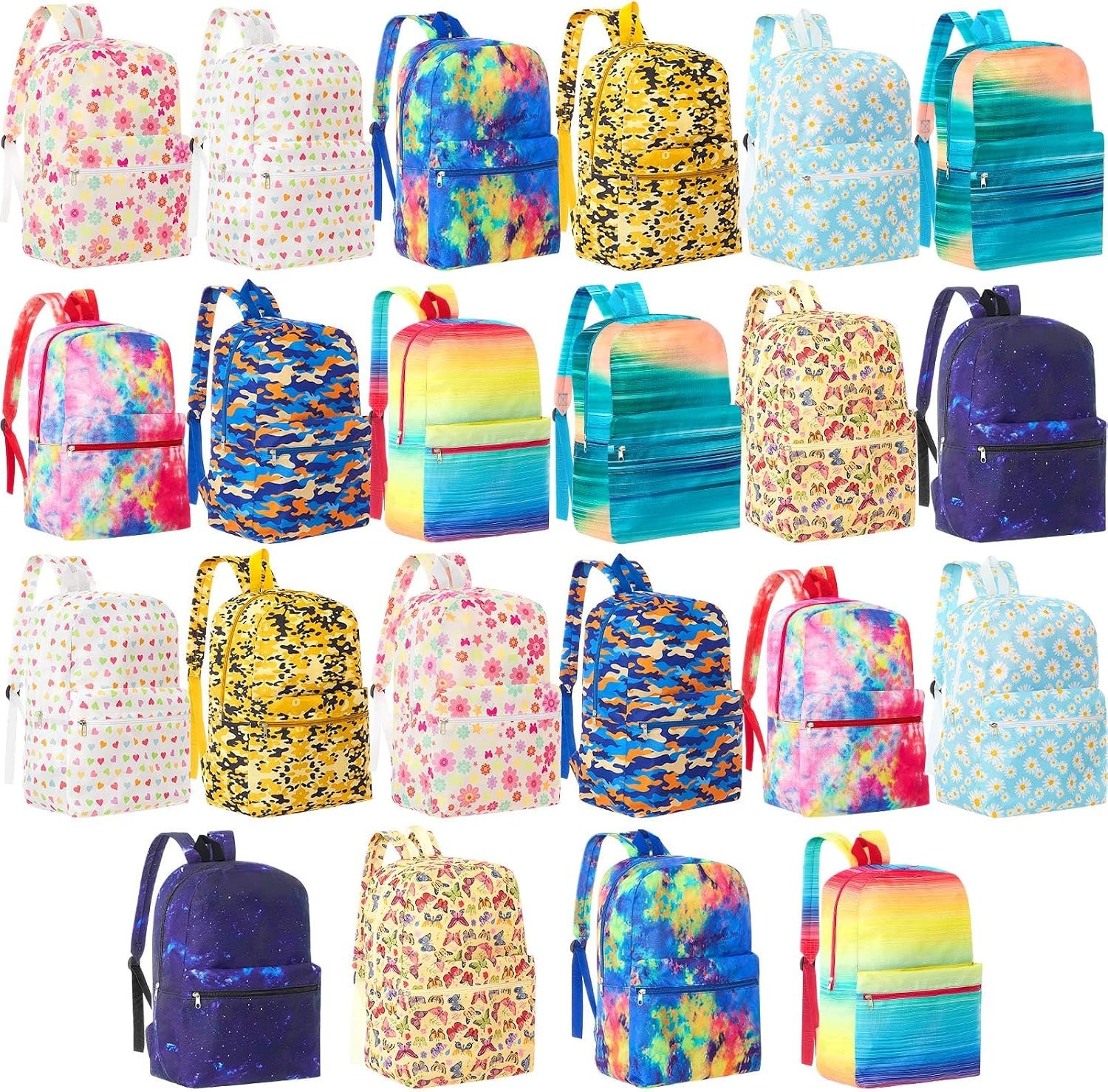 Amylove 24 Pack 17 Inch Backpack Bulk for Kids Lightweight School Backpacks Printed BookBag for Back to School Donations Giveaways (Assorted Color)