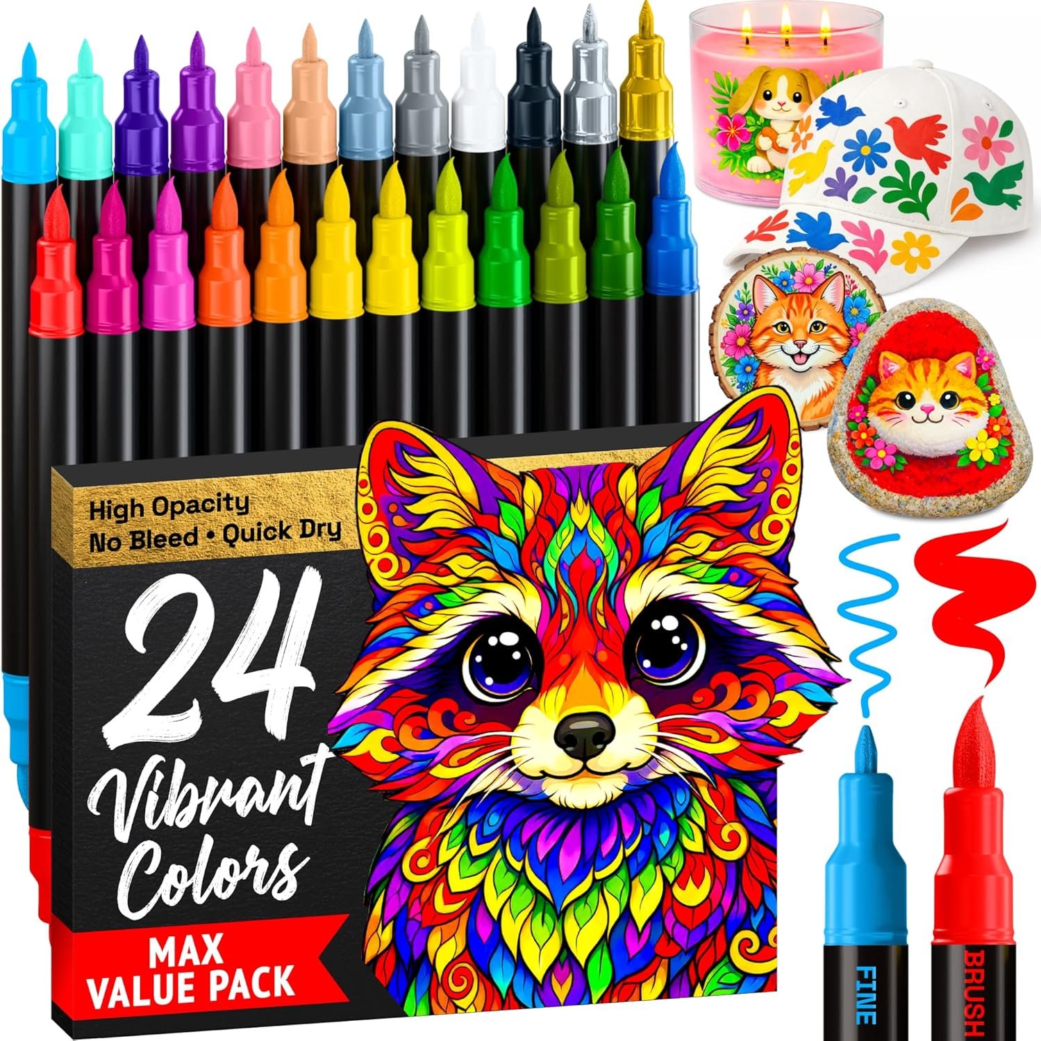 ARTISTRO 24 Acrylic Paint Markers – Paint Pens for Drawing – For Fabric, Rock, Glass, Wood, Molds – Arts & Crafts Gift for Adults, Teens, Kids, Classroom Must Haves & School Supplies