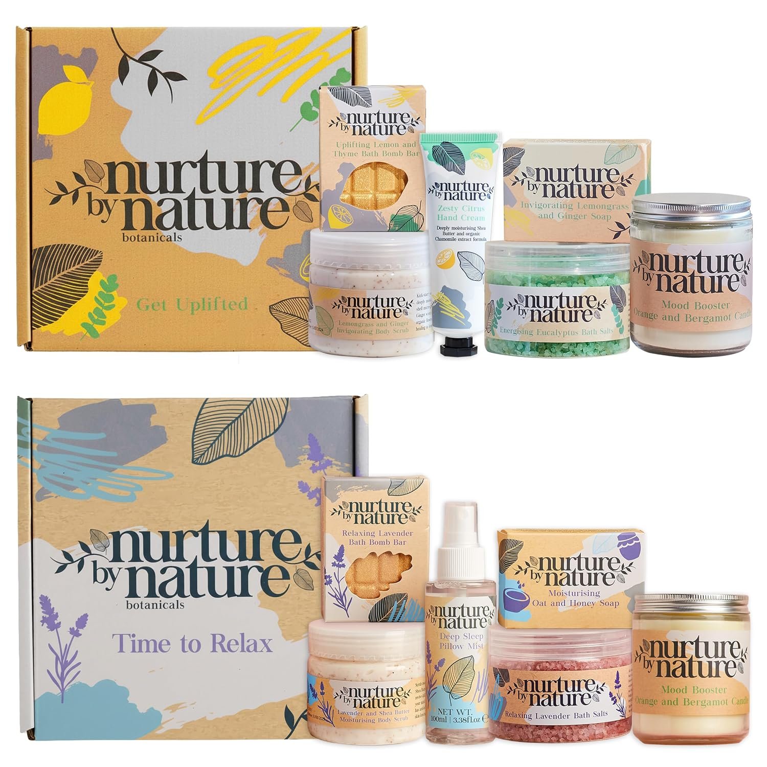 Nurture by Nature Spa Gift Set for Women Bundle – Relaxing and Uplifting Self Care Gift Set Duo with Hand Cream, Scented Candle, Bath Bombs, Bath & Body Gift Set, Mothers Day Gift, Gift for Mom