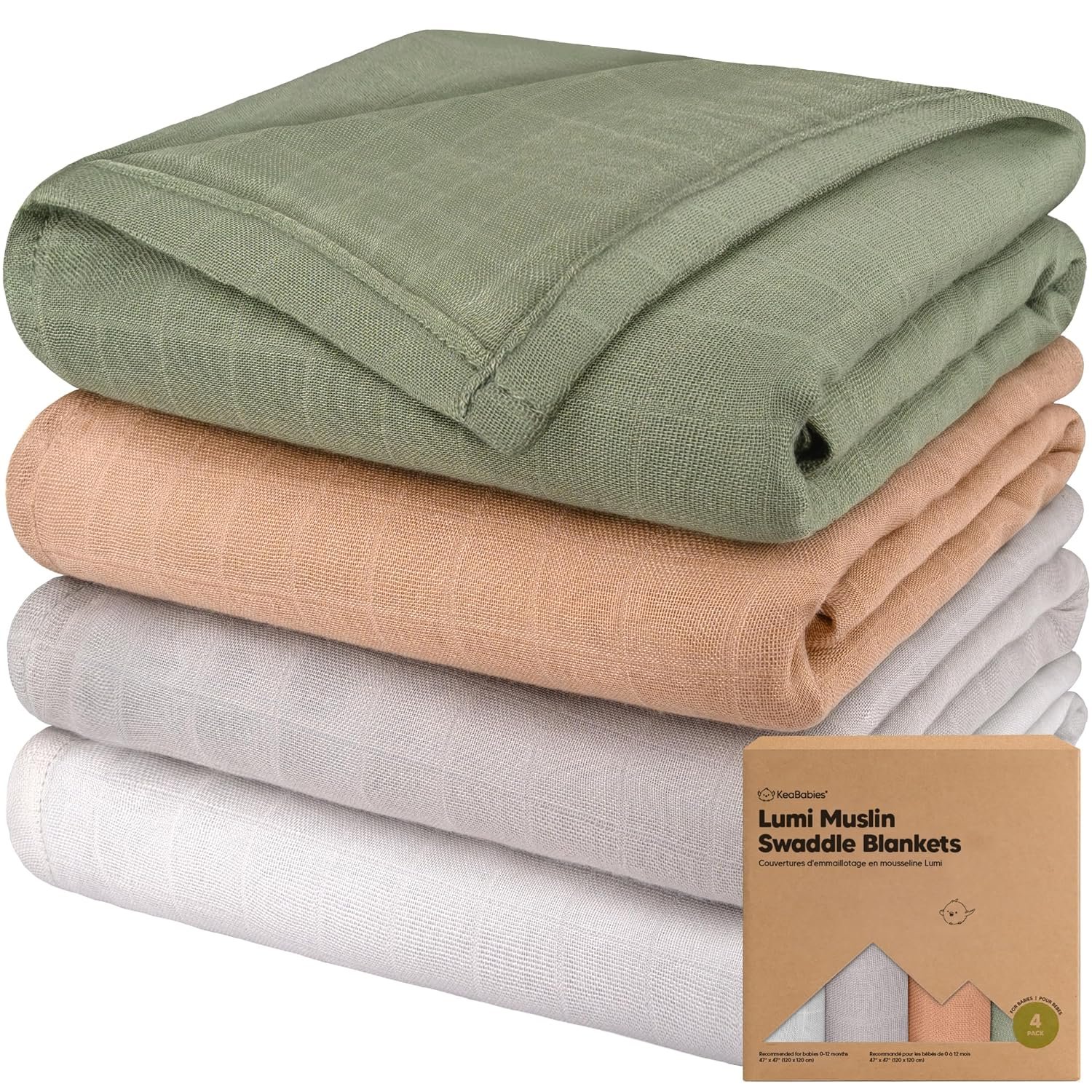 4-Pack Muslin Swaddle Blankets for Boys, Girls – Organic Baby Swaddles for Newborns, Soft & Breathable Receiving Baby Blankets for Girl, Boy, Neutral, Newborn Essentials Gift (Pine)