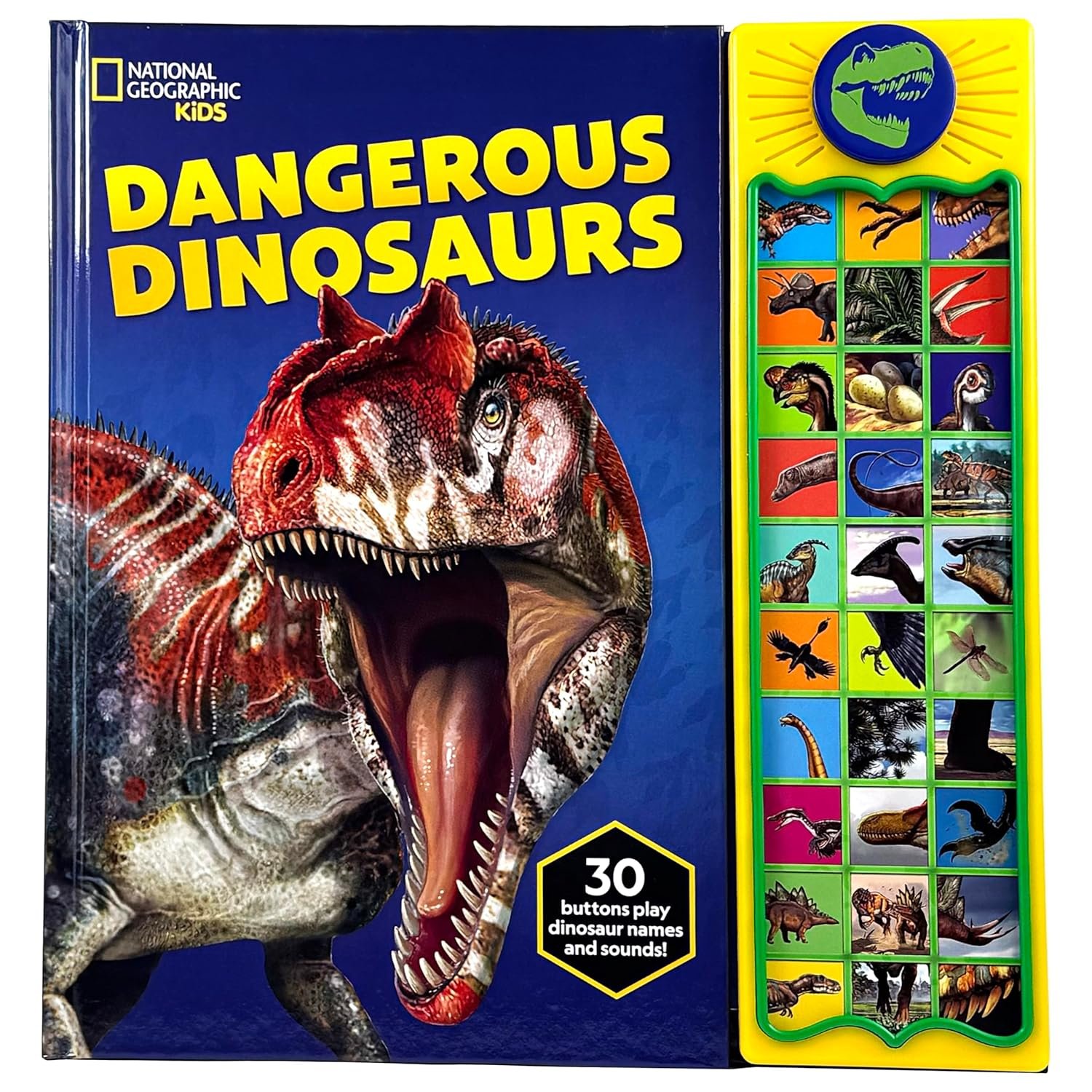 National Geographic Kids – Dangerous Dinosaurs 30-Button Animal Sound Book – Plays Dinosaur Names and Sounds – PI Kids
