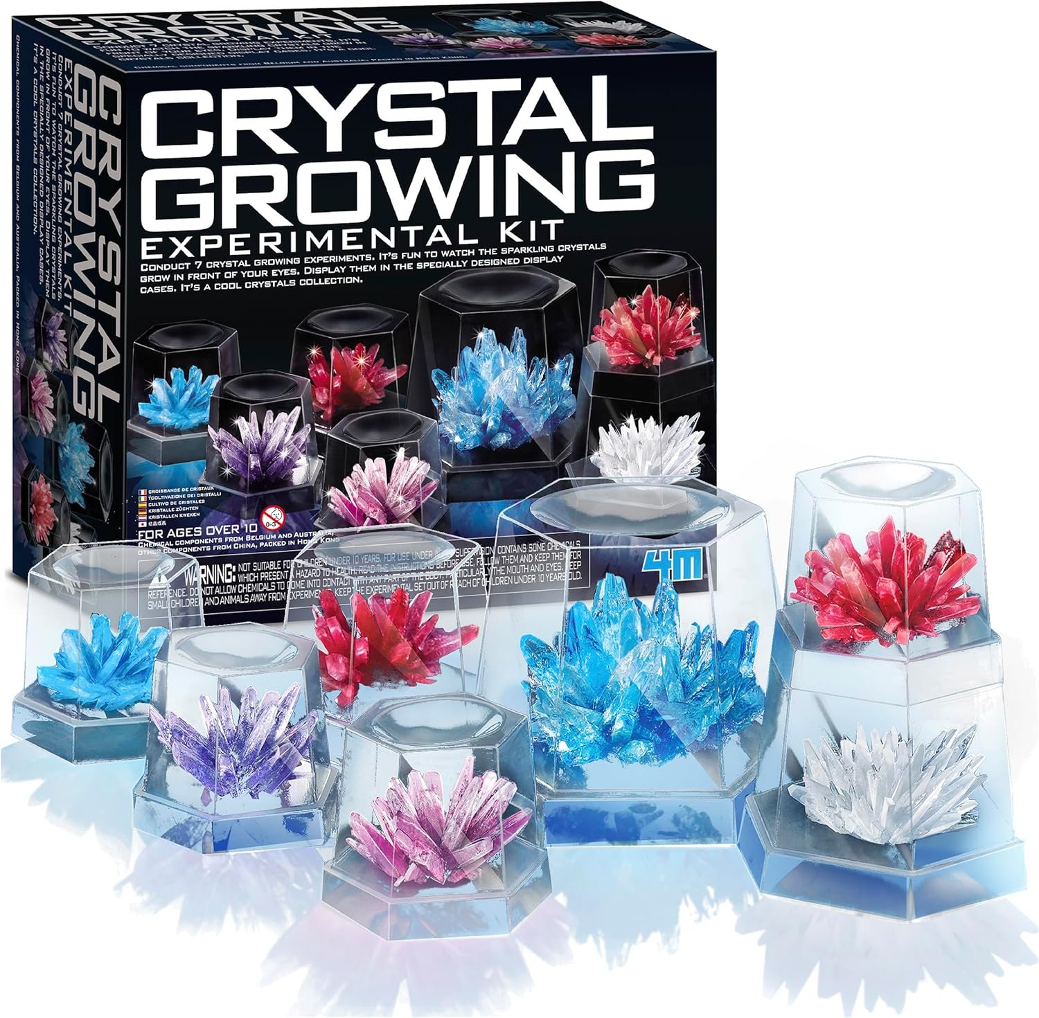 4M 7 Crystal Growing Science Experimental Kit with Display Cases – Easy DIY STEM Toy Lab Experiment Specimens, Educational Gift for Kids, Teens, Boys & Girls