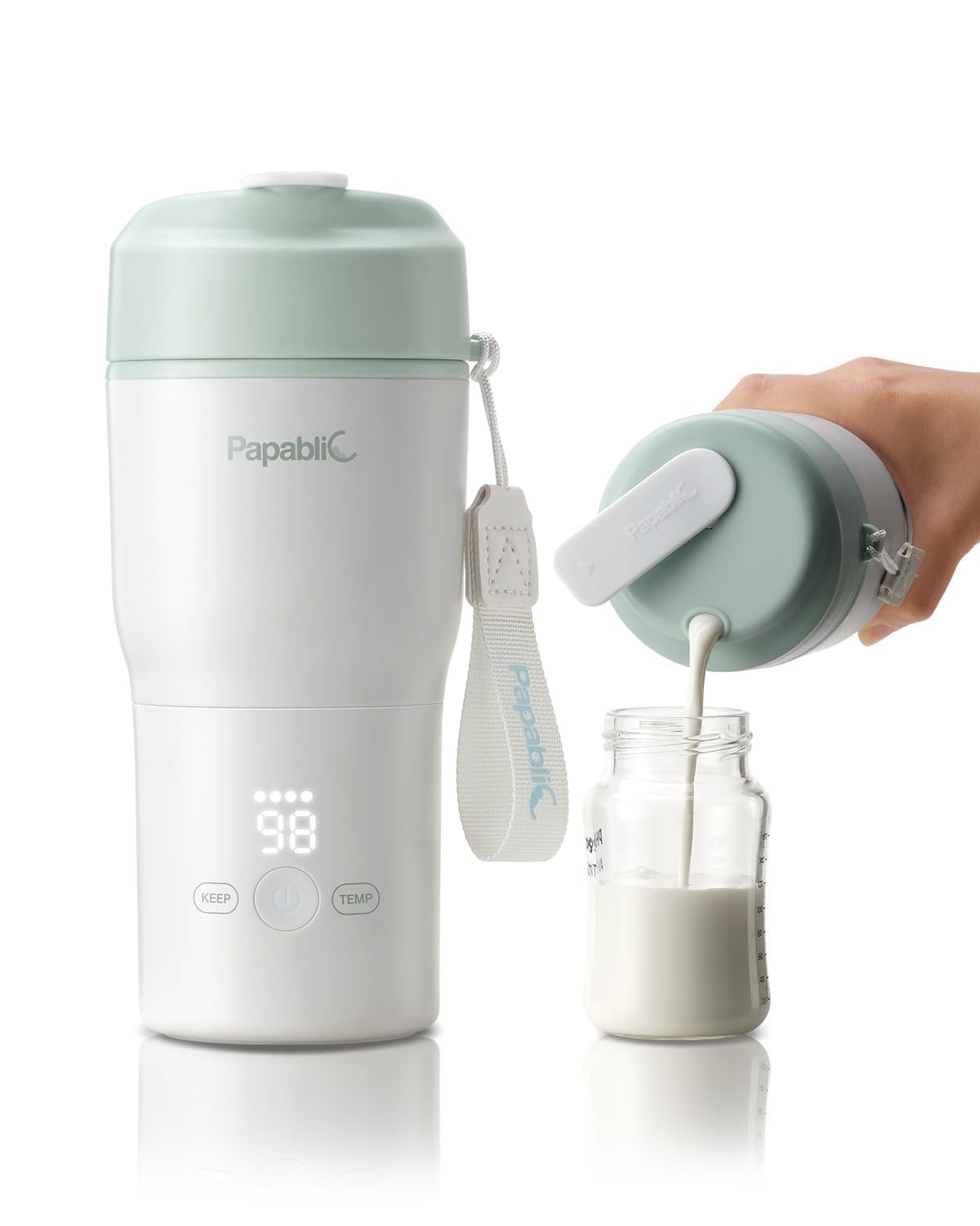 Papablic Portable Bottle Warmer, 85W Fast Baby Bottle Warmer for Travel & Home, Heats Breastmilk & Formula & Water, 4 Temperature Settings, Wide Mouth, Fits Car Cup Holder (Blue, Classic)
