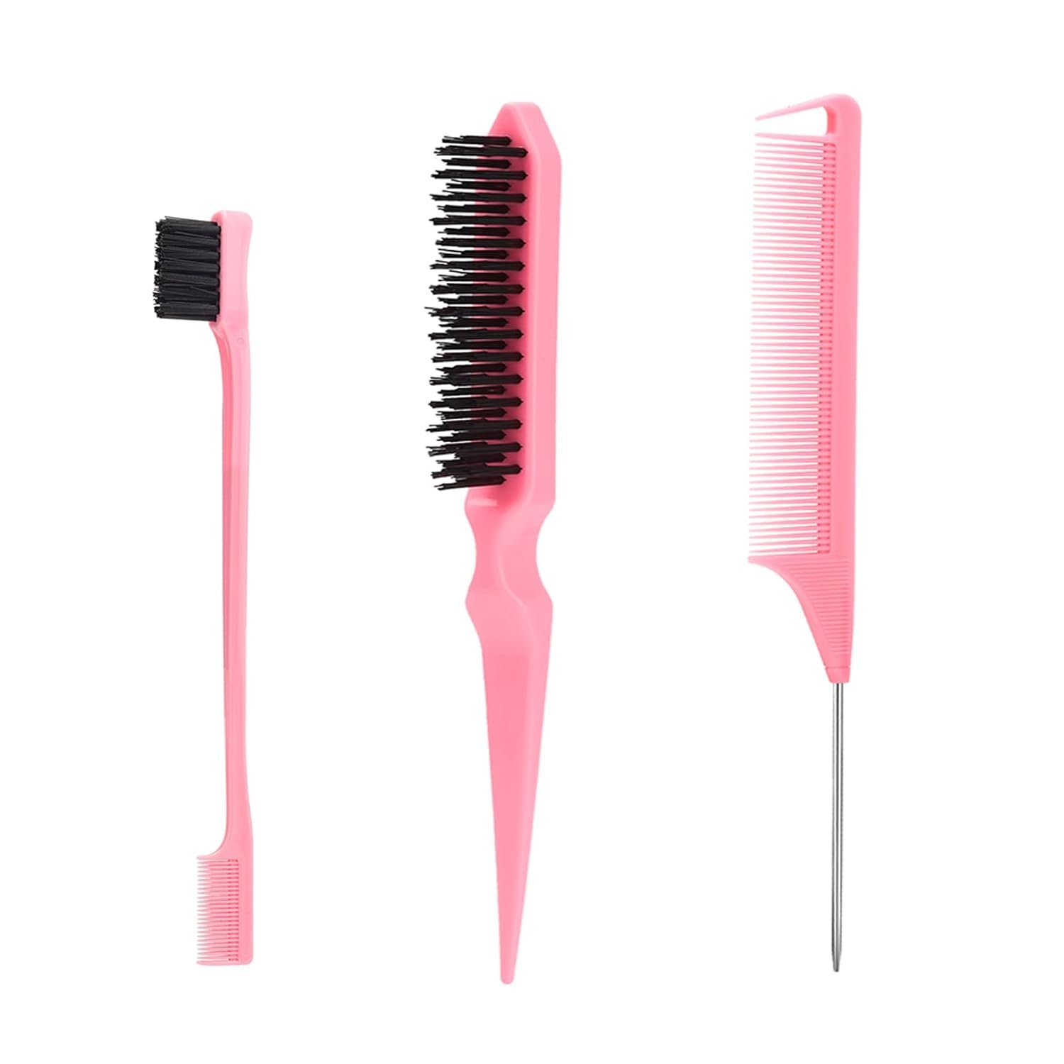 SWEET VIEW 3 Pcs Slick Back Hair Brush, Rat Tail Comb, Edge | Bristle Brush, Hair Accessories for Girls, Kids, Toddlers Sleek Ponytail/Bun, Edge Control and Smoothing Baby Hair & Flyaways