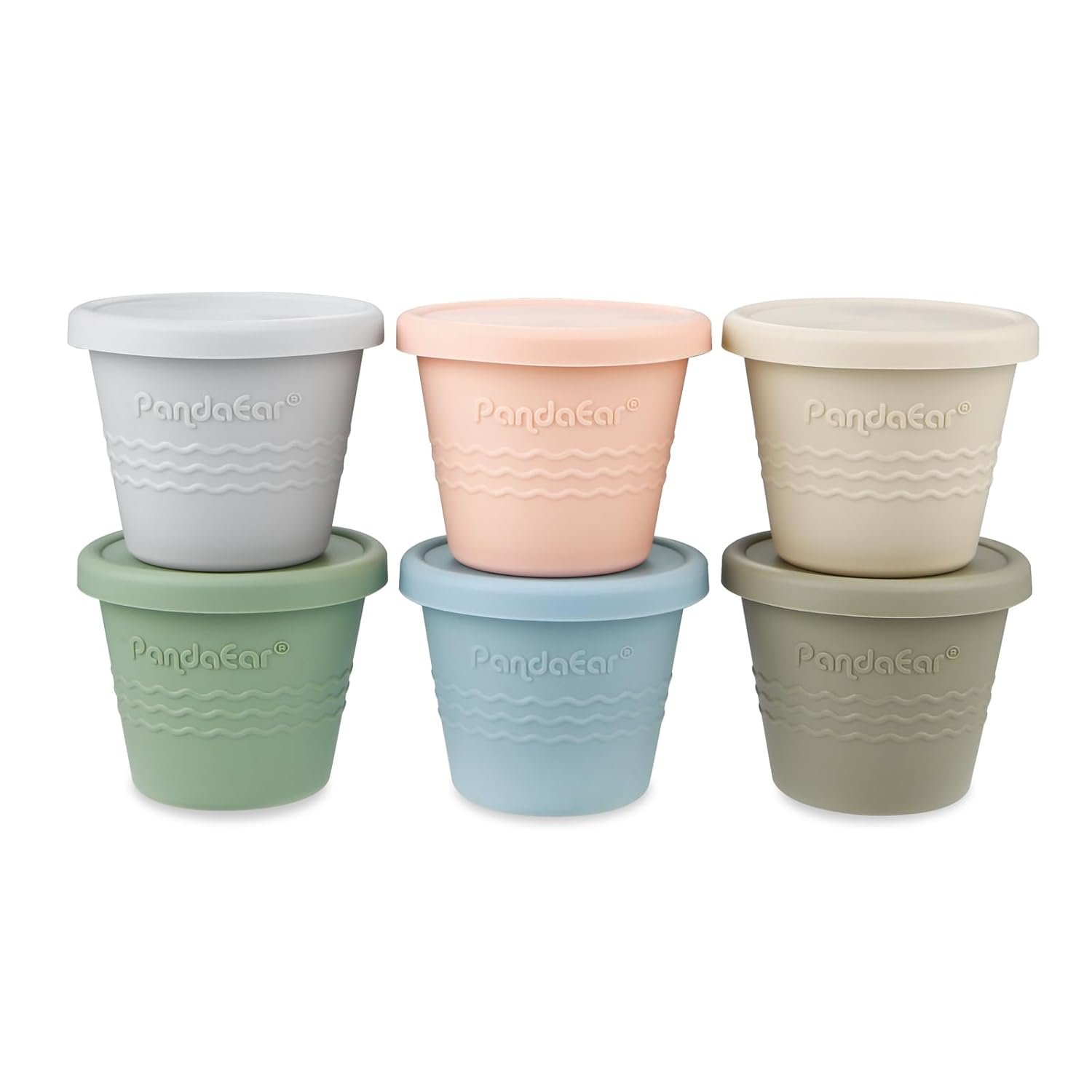 PandaEar 6 Pack Silicone Baby Food Storage Containers (4 oz) -Leakproof & Airtight Reusable Snack Cups with Lids – Freezer, Dishwasher Safe – Versatile Puree Jars for Infants & Toddlers