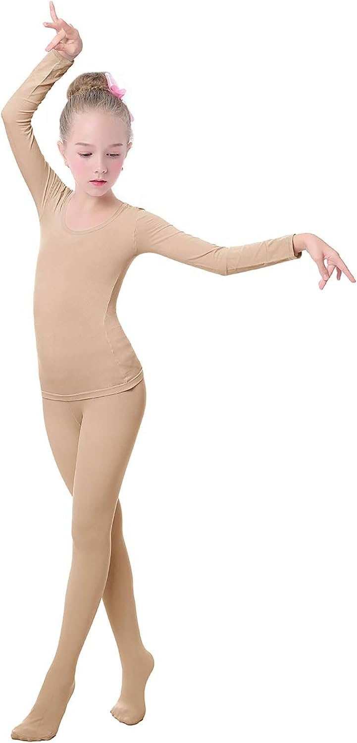 Daydance Active Nude Kids Girls Base Layers Set Tan Active Undergarments for Dance
