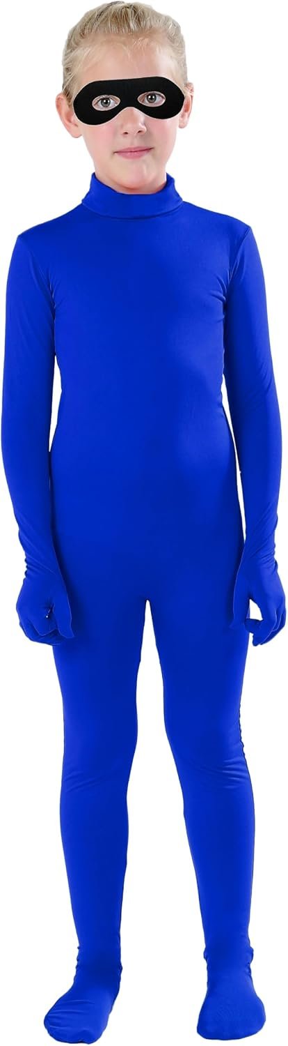 Full Bodysuit Include Felt Eye Mask Kids Dancewear Solid Color Spandex Zentai Child Unitard