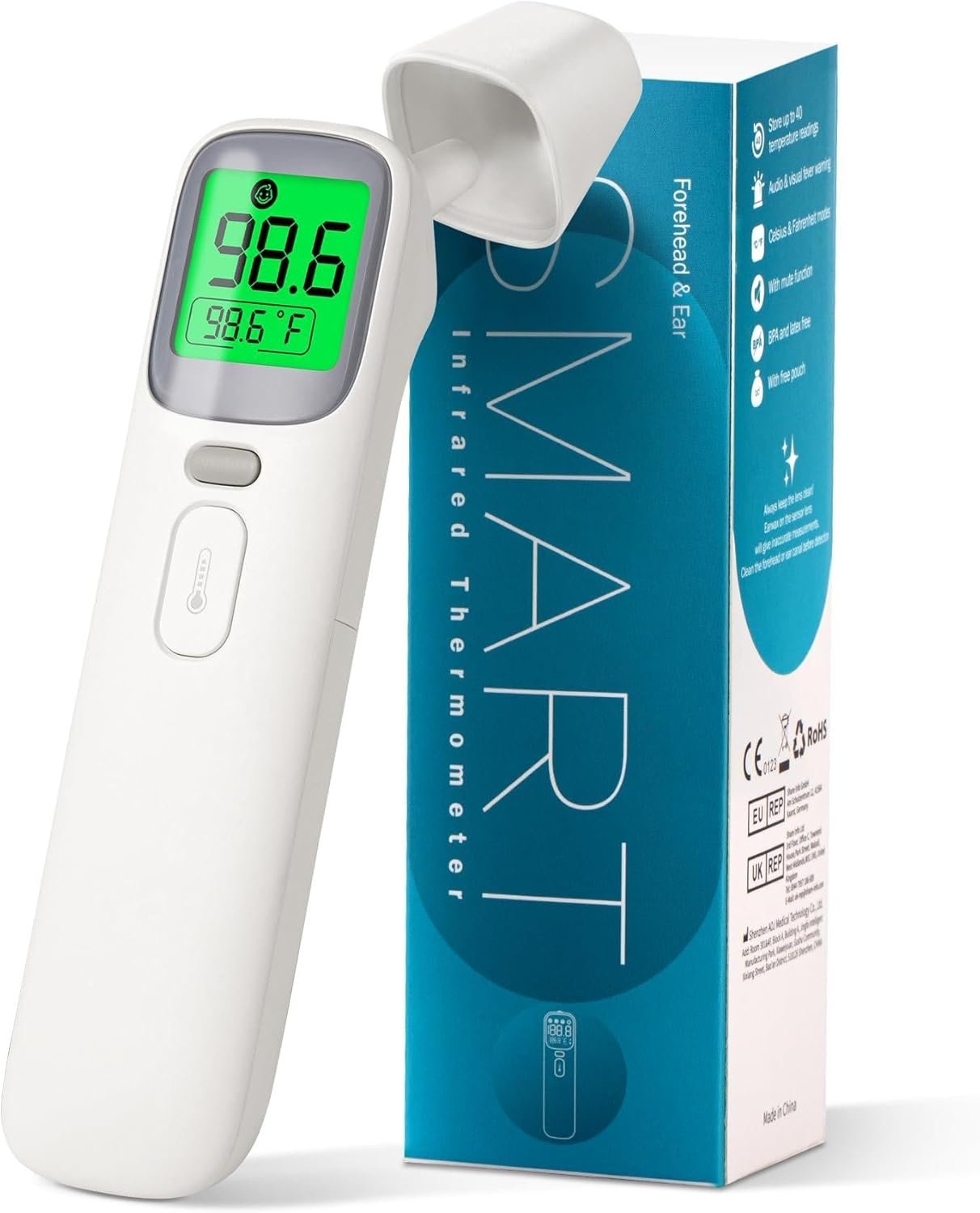 3-in-1 Ear and Forehead Thermometer for Adults Kids with Object Mode Accurate Digital Baby Thermometer Featuri ANG Fever Alarm LCD Screen Silent Mode with Storage Bag White