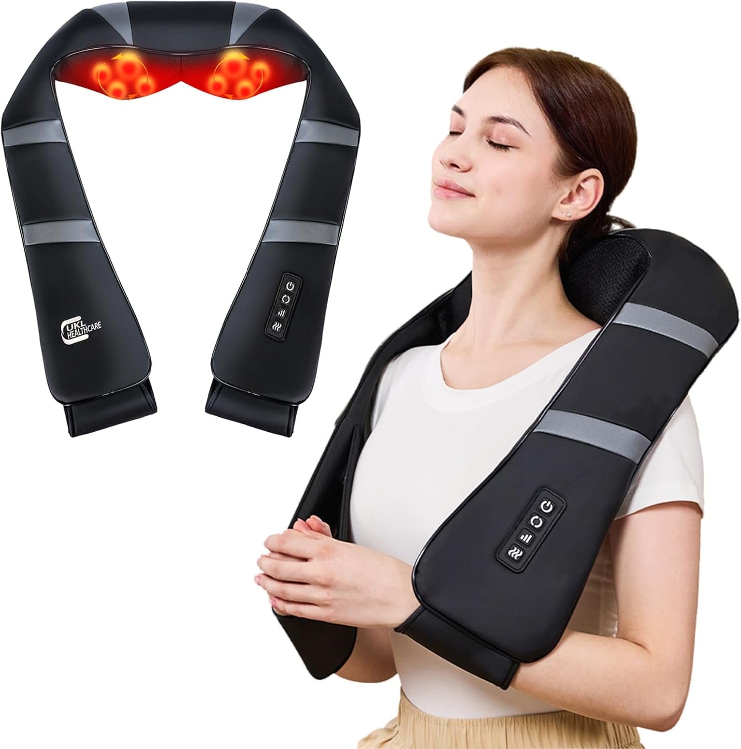 Neck Massager with Heat – Back and Neck Massager for Pain Relief Deep Tissue Shiatsu Kneading Massage Pillow, Neck and Shoulder Massager, Father’s Day Dad Gifts for Men Women Mom (Not Cordless)