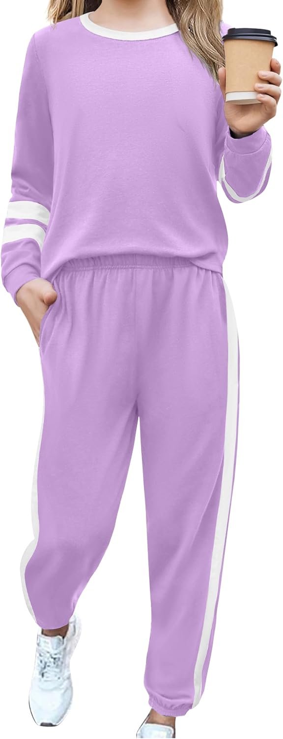 Zaclotre Girls 2 Piece Outfit Fall Long Sleeve Sweatshirt and Jogger Pants with Pockets Kids Tracksuit Sweatsuit Set