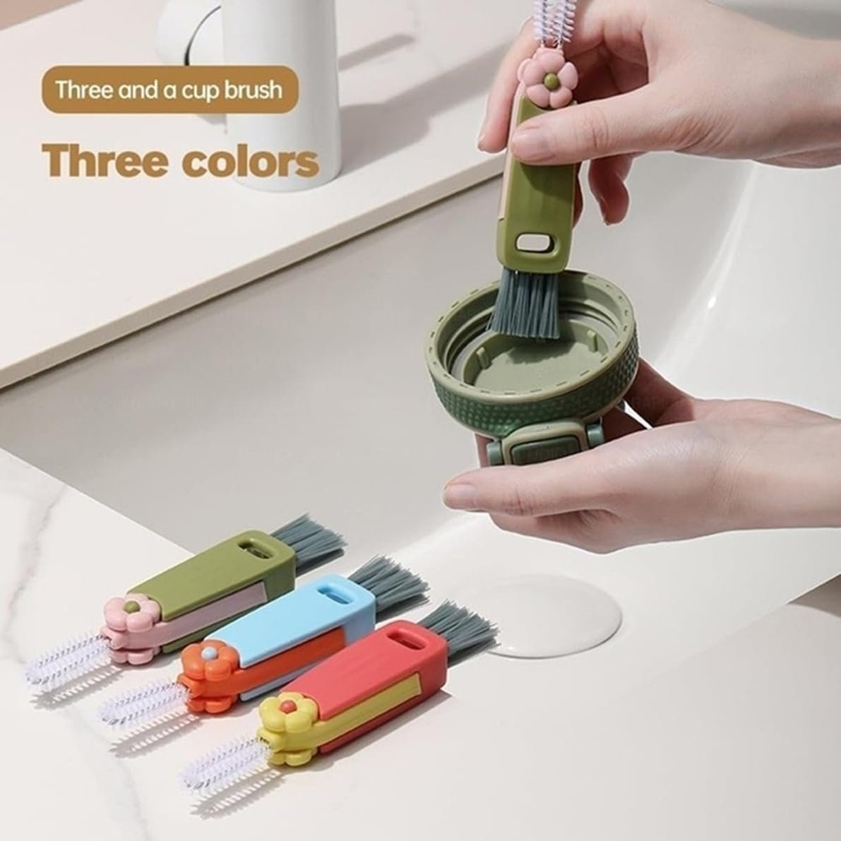 New 3 in 1 Cup Lid Cleaning Brush, Multifunctional Lid Cleaner Brush for Baby Bottle Gap Tight Spaces Cup, Portable Crevice Cleaning Brush Set (Green)