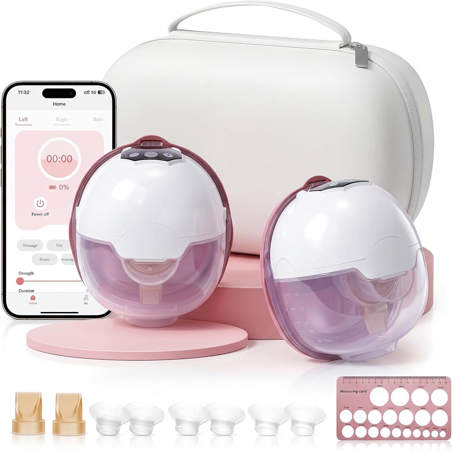 Wearable Breast Pump,Hands-Free Wireless Electric Pump with App-Controlled 5 Modes,15 Adjustable Intensity Settings Lightweight for Office/Driving/Sleeping with 17/19/21 Flange