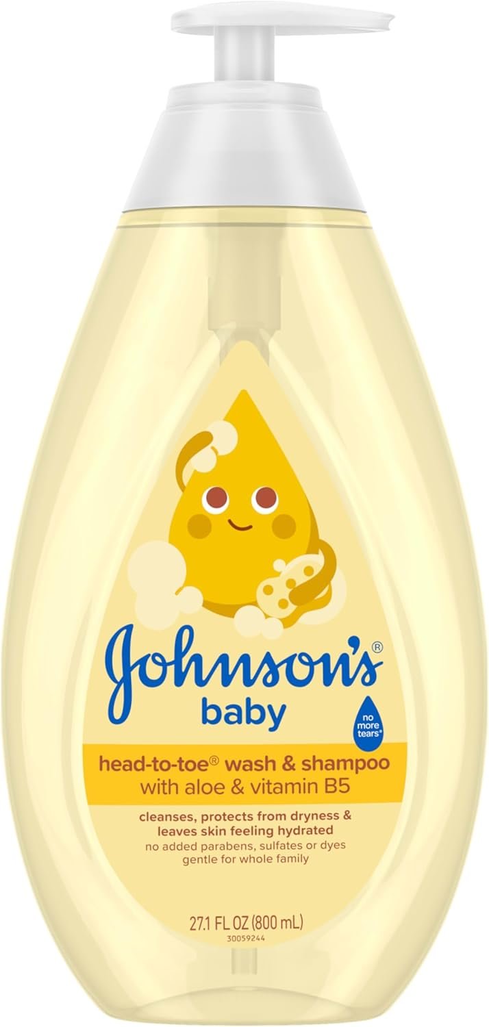 Johnson’s Baby Head-To-Toe 2 in 1 Tear Free Wash & Shampoo with Aloe Vera and Vitamin B5, Safe and Gentle for Newborns and Delicate Skin, Hypoallergenic and pH Balanced, 27.1 Fl Oz