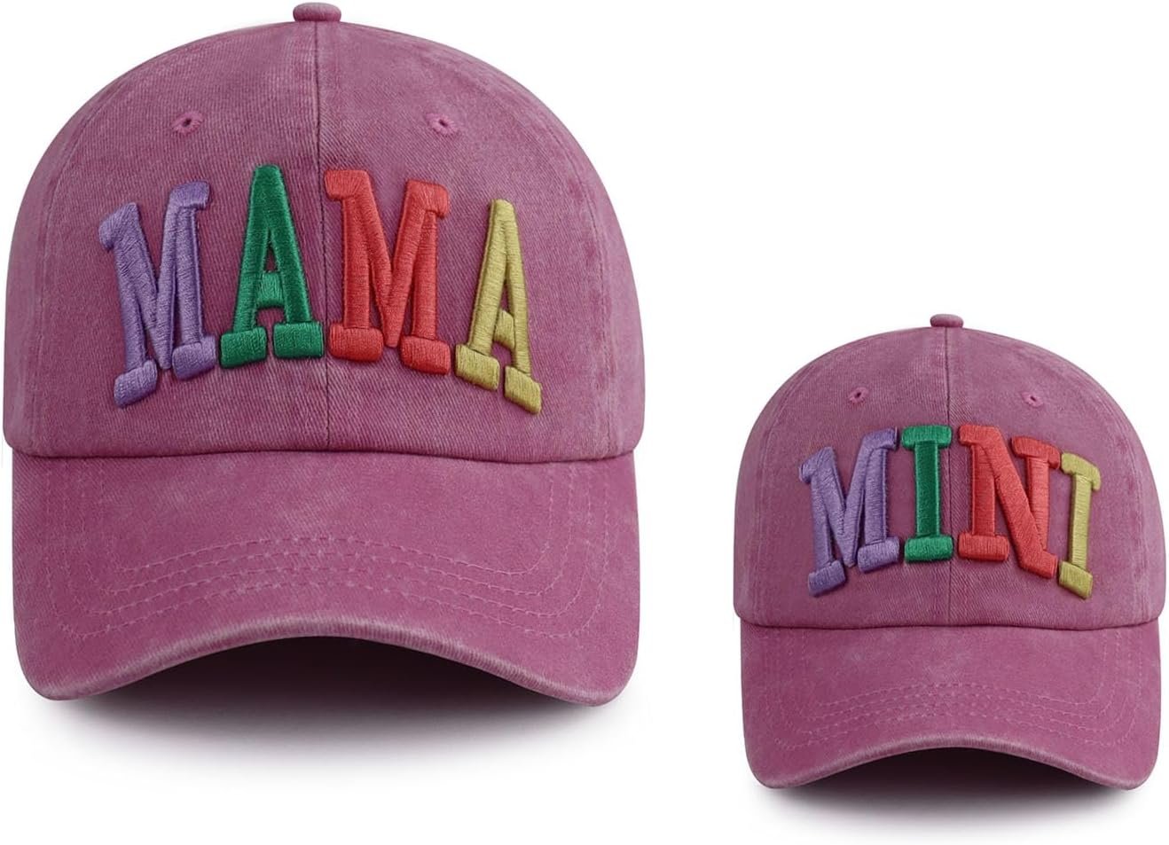 Kahhrepa 2PCS Mama and Mini Hats for Women Girls, Funny Adjustable Embroidered Cotton 3D Mom Daughter Baseball Cap