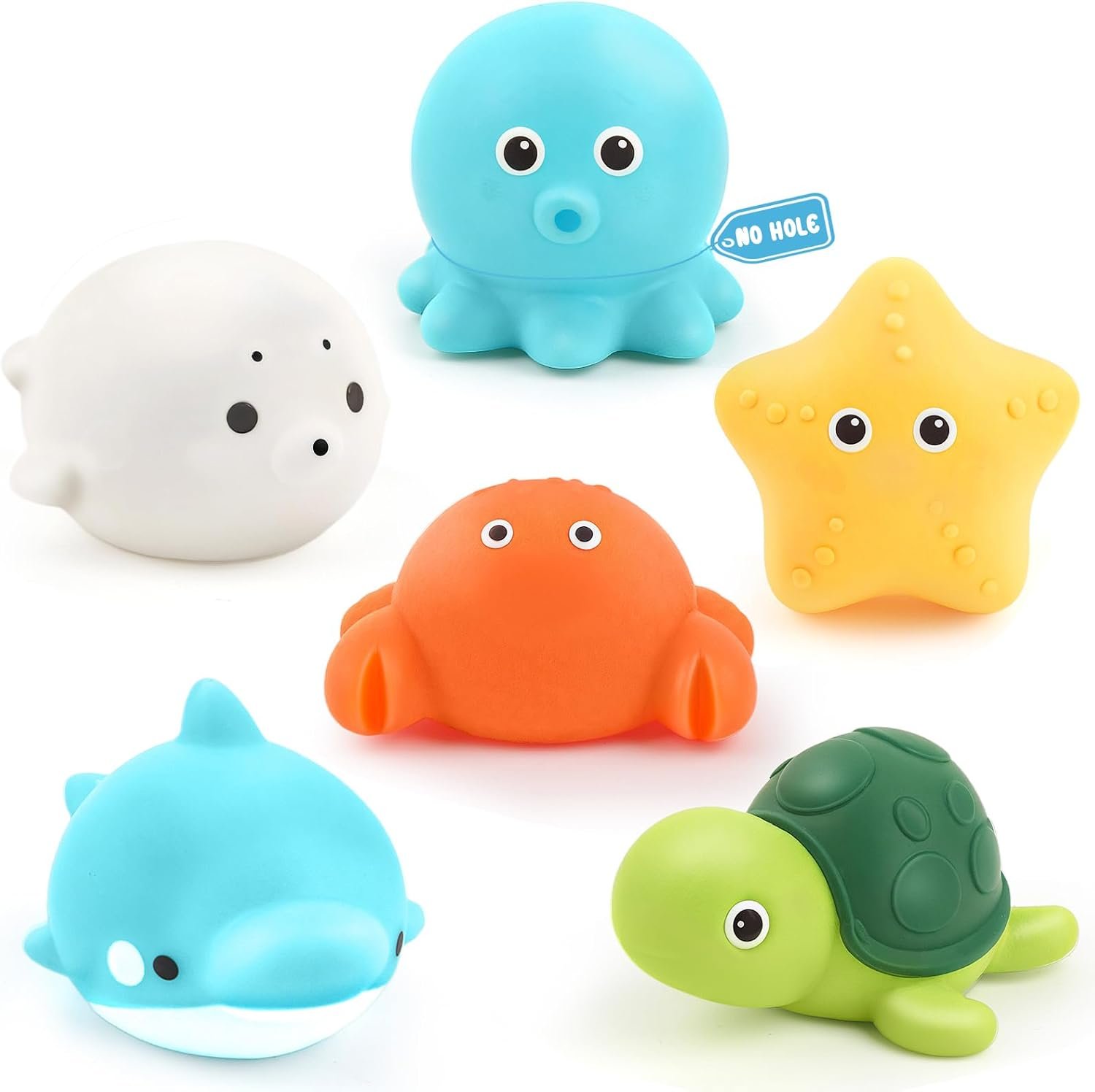 Bath Toys 6 Pack No Hole Baby Bathtub Toys Soft Squeezable & Float on Water Easy-Grip Toddler Bath Toy Set for Kids Ages 1-3 Tub Pool Toys