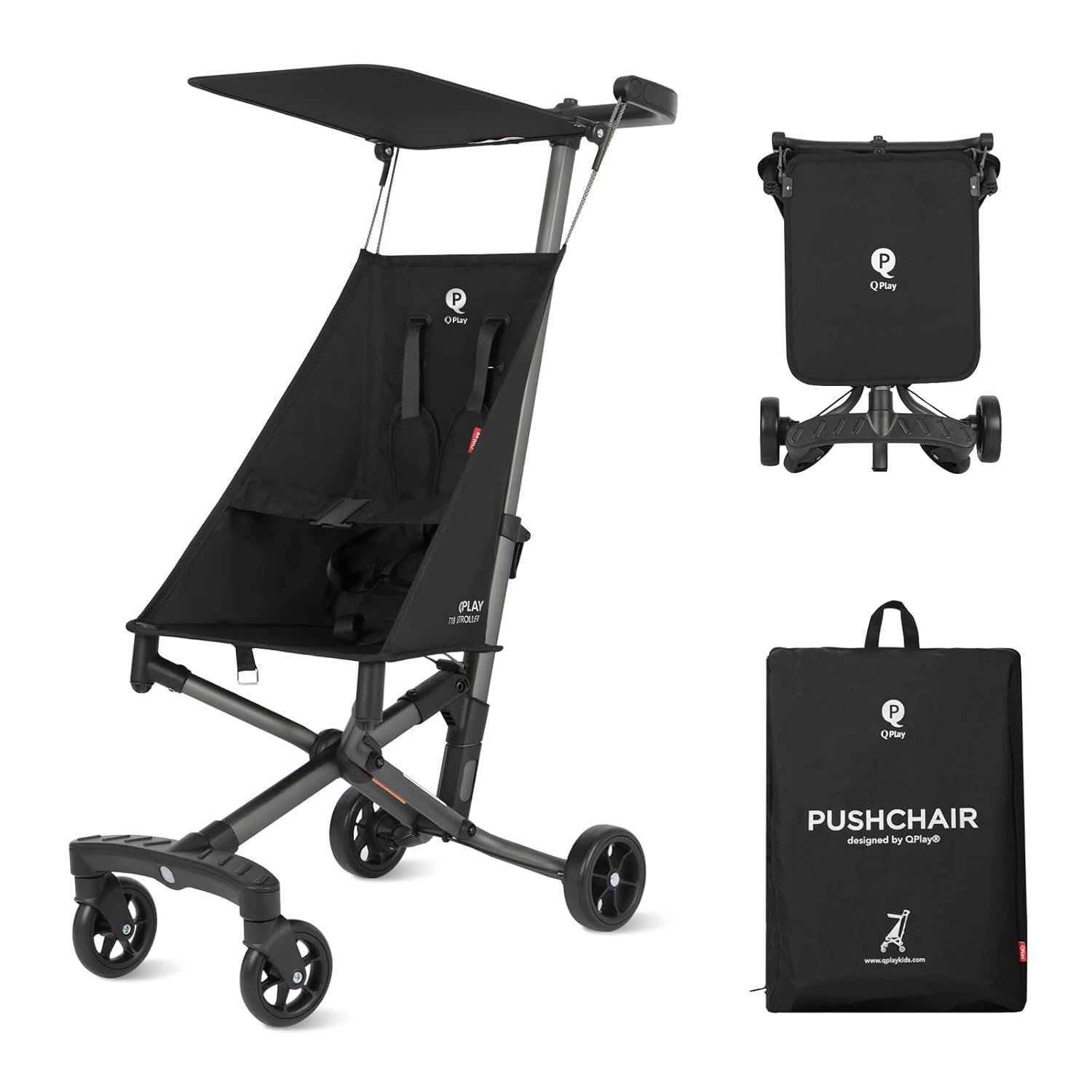 QPlay Ultra Lightweight Travel Stroller for Baby Aged 6-36 Months, Small Compact Folding Stroller with Backpack & Sun Visor for Kids Ages 1 to 3 Years Old – Fits Airplane Easy Carry and Storage