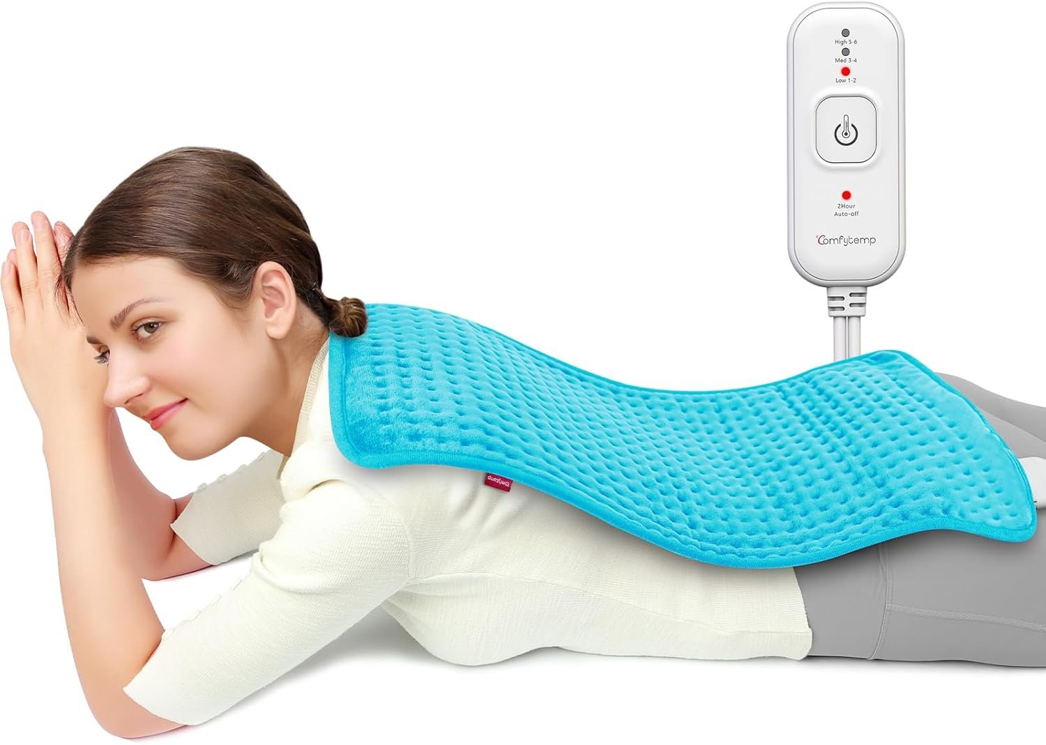 Comfytemp Heating Pad for Back & Period, Electric Extra Large Heat Pad, Birthday Gifts for Women Mom Dad & Mother Day Gift, Moist Neck Shoulder Legs Knee Abdomen Heated Pad Washable, 12″x24″, Sky Blue