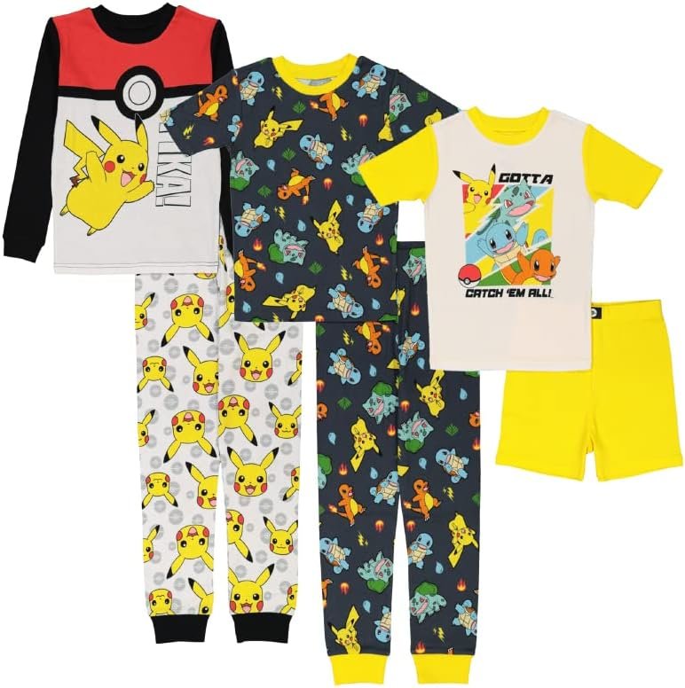 Pokémon Boys’ 6-piece Snug-fit Cotton Matching Pajama Set, Soft & Cute Pajamas for Kids