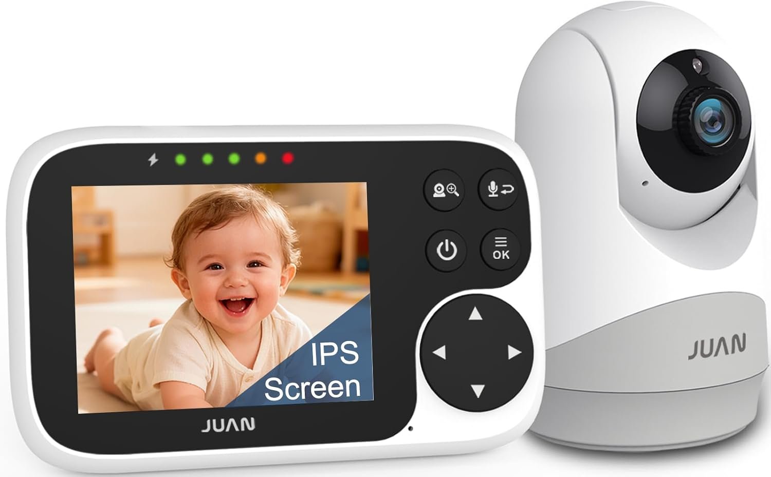 JUAN Baby Monitor with Camera and Audio, No WiFi 100% Private, 1000ft Range Connection, Remote Pan-Tilt-Zoom, Night Vision, Temperature Sensor, 8 Lullabies, 2-Way Talk for Newborn Infant