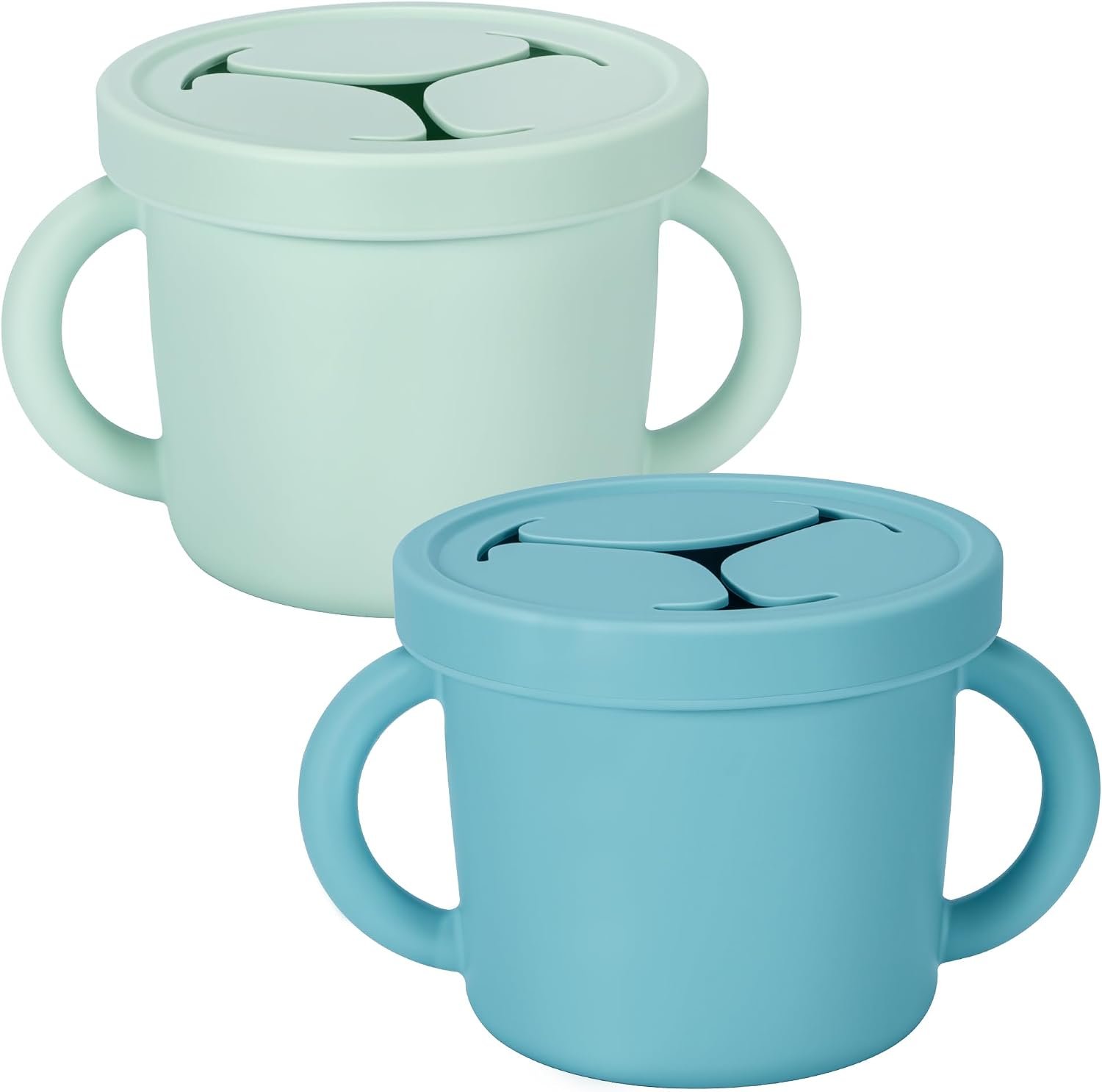 Snack Containers, Silicone Food Grade Silicone Cups, Toddler Snack Container Cups with Handles and Lid for Toddlers (Color 1)